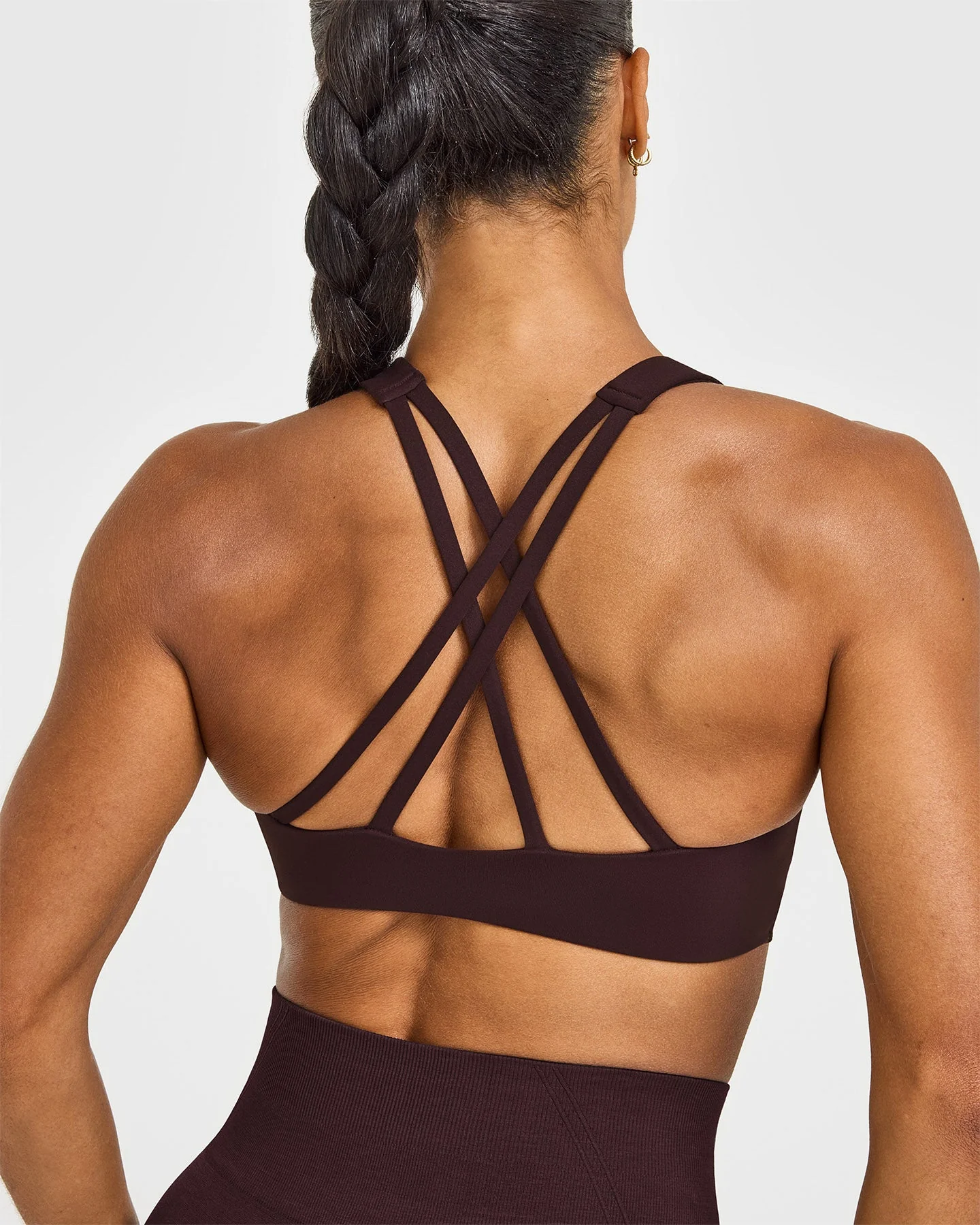 EasyLift™ High Neck Sports Bra with White Logo | Plum Brown - Image 4