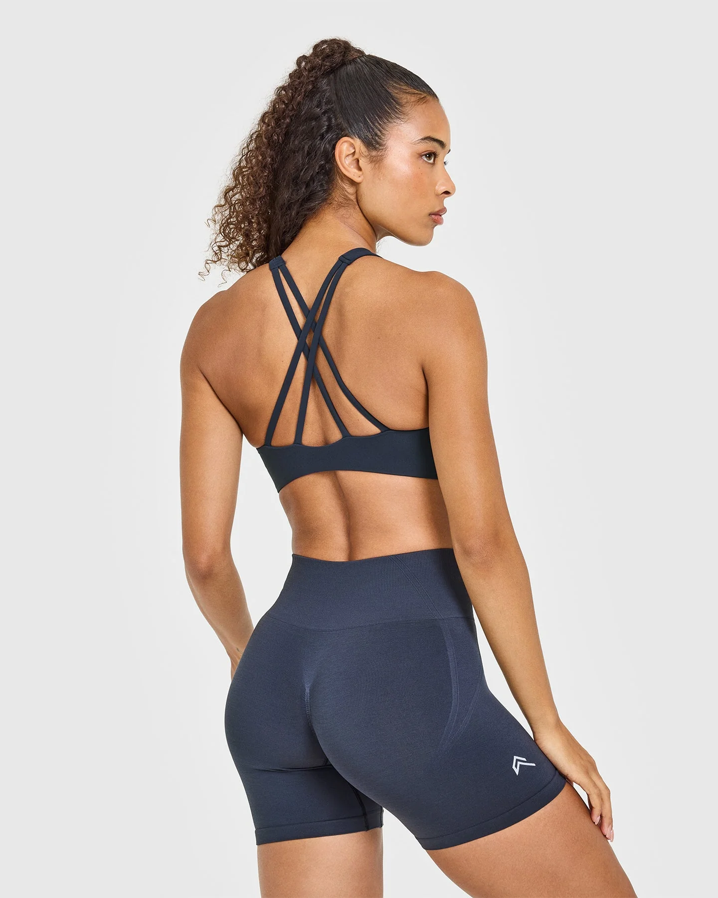 EasyLift™ High Neck Sports Bra with White Logo | True Blue - Image 4