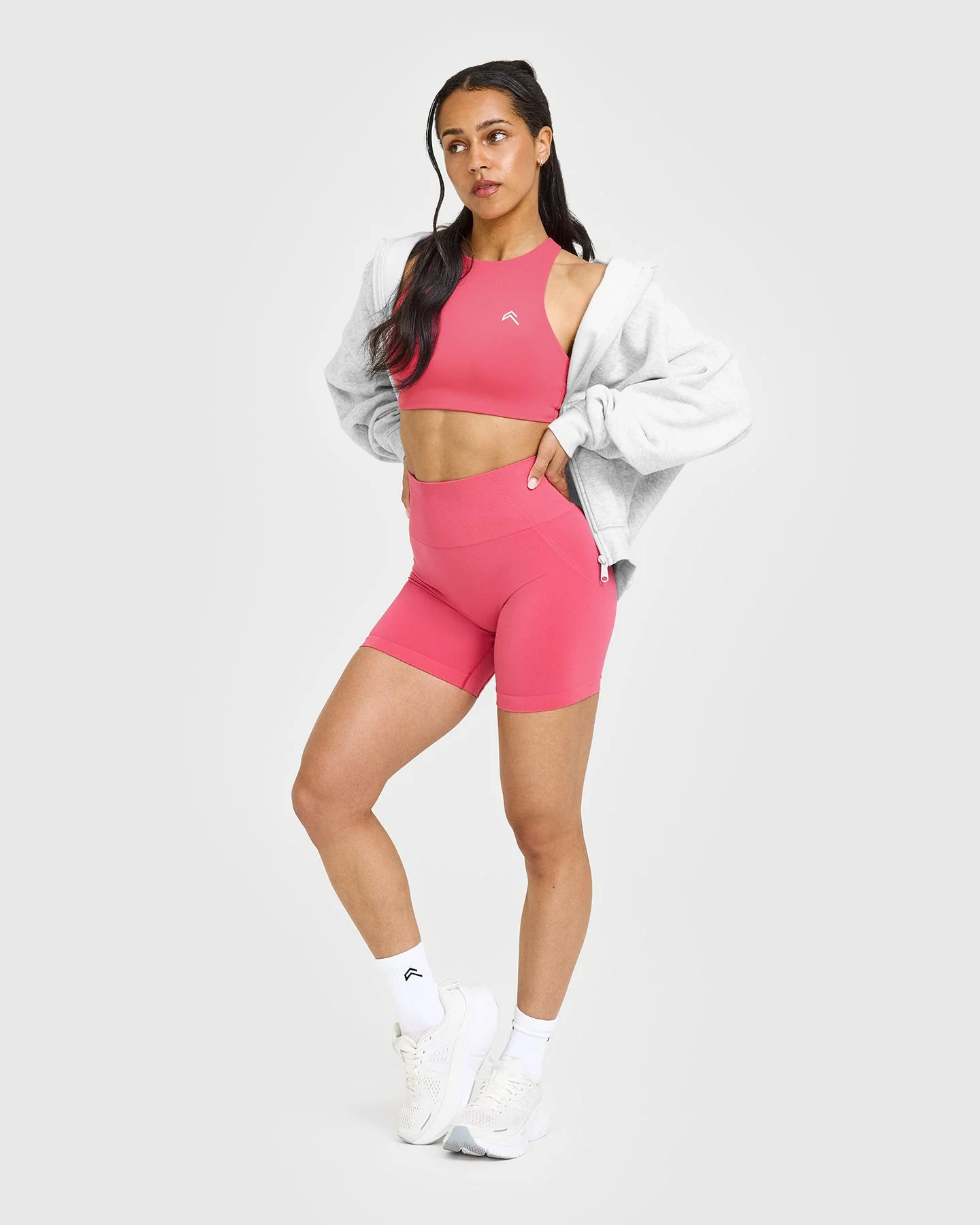 EasyLift™ High Neck Sports Bra with White Logo | Velvet Pink - Image 3