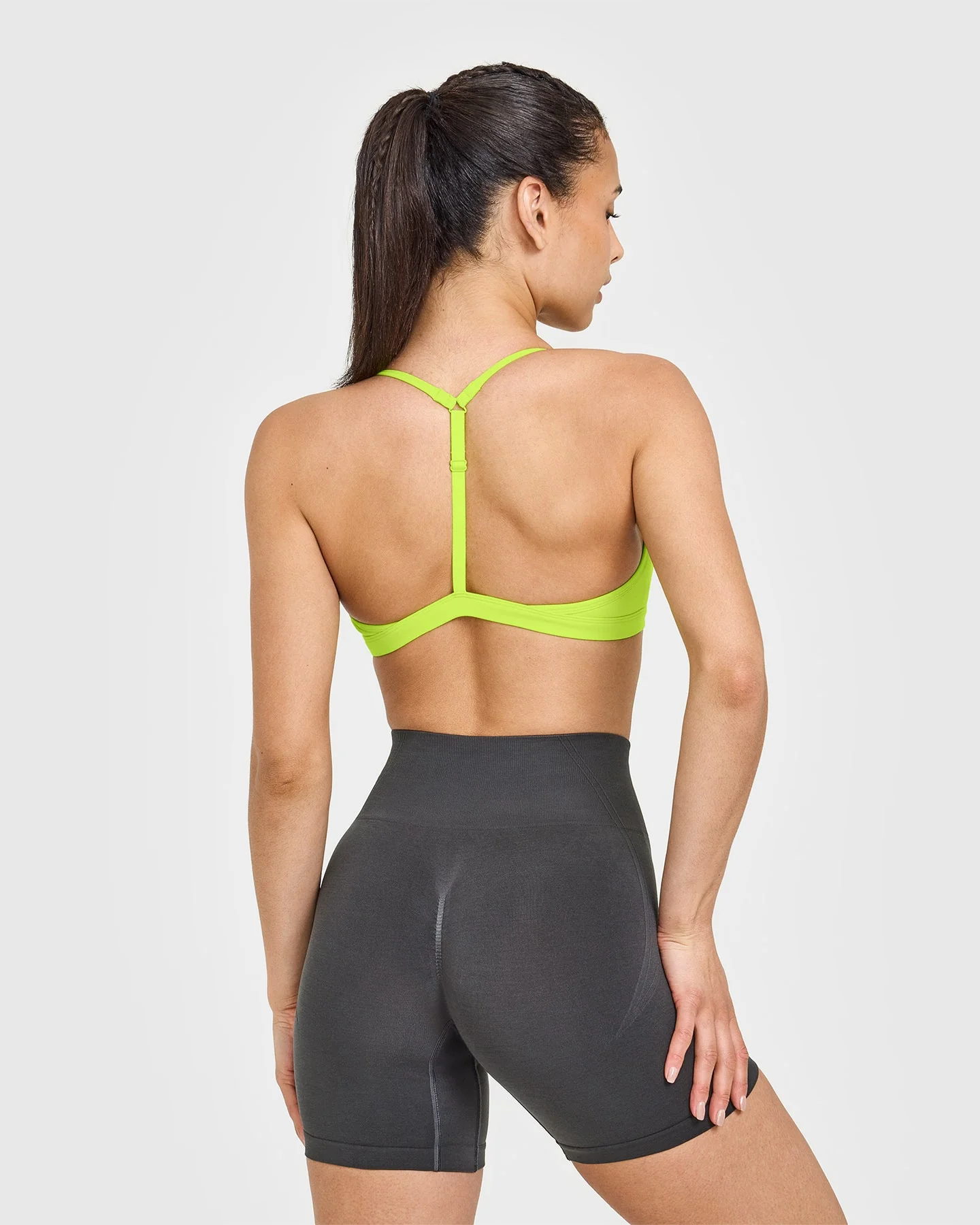 EasyLift™ Ultra Minimal V Neck Bralette with White Logo | Charged Lime Green - Image 4