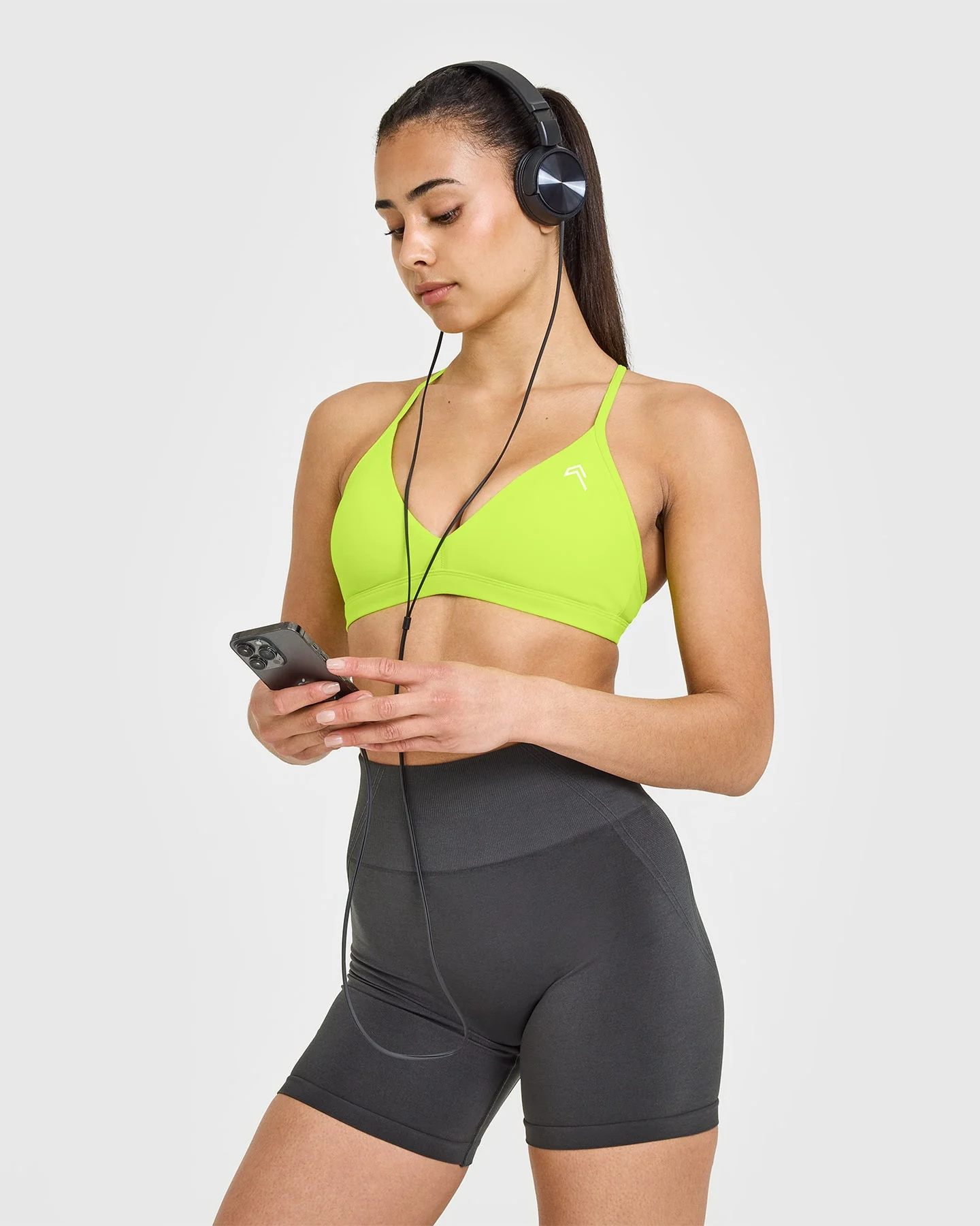 EasyLift™ Ultra Minimal V Neck Bralette with White Logo | Charged Lime Green - Image 5