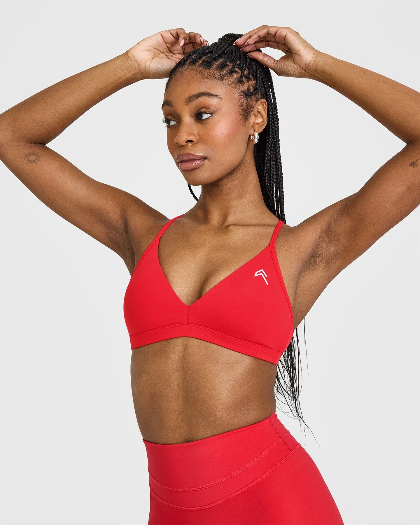 EasyLift™ Ultra Minimal V Neck Bralette with White Logo | Muscle Mommy Red - Image 5