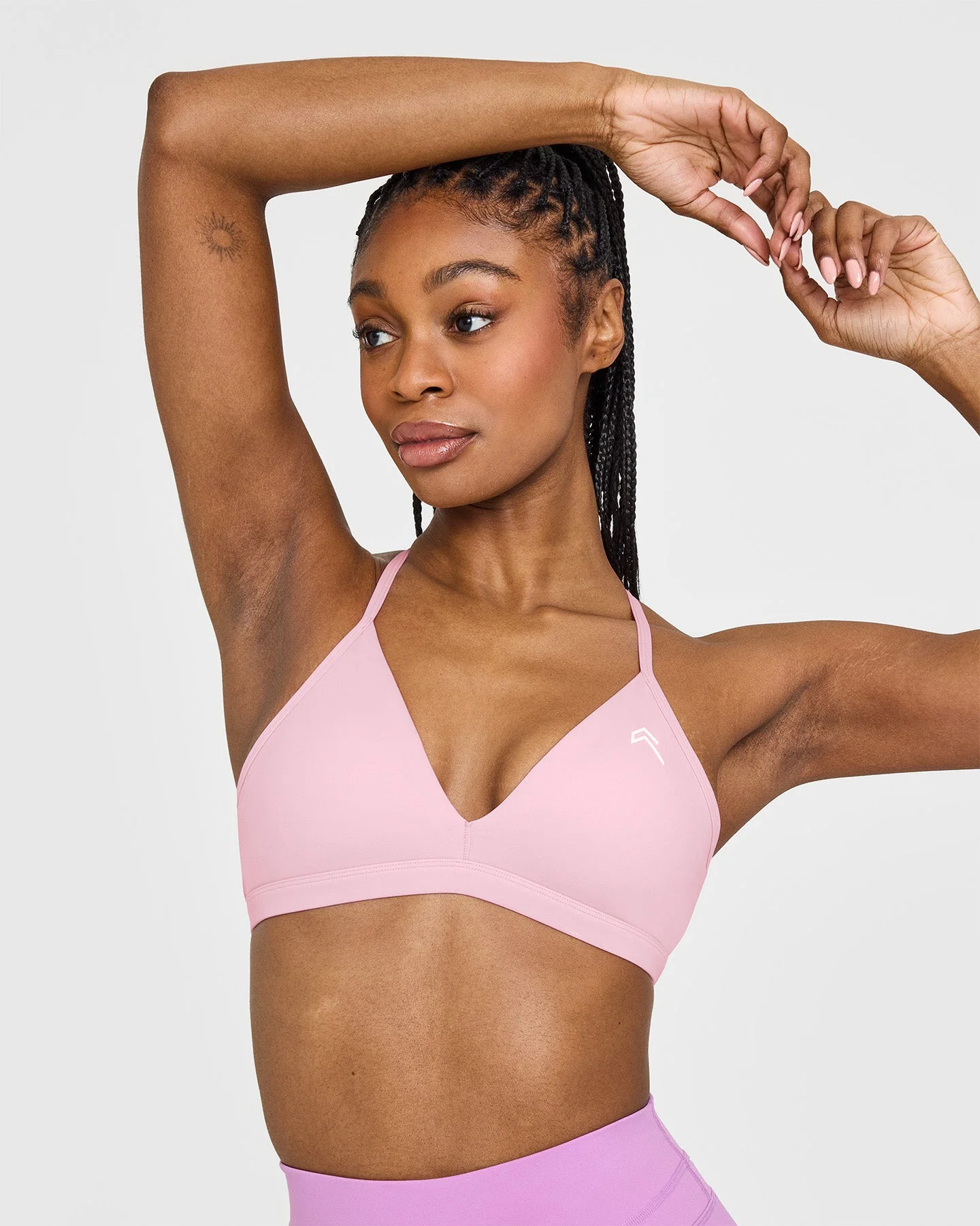 EasyLift™ Ultra Minimal V Neck Bralette with White Logo | Petal Pink - Image 4