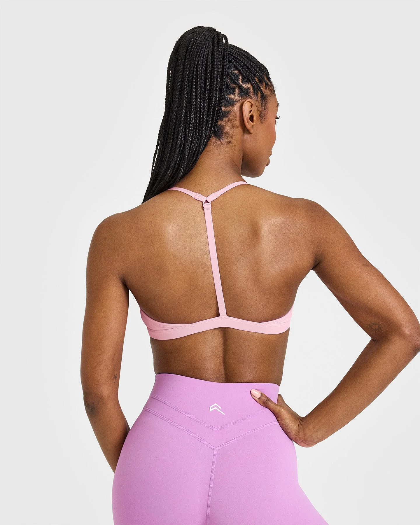 EasyLift™ Ultra Minimal V Neck Bralette with White Logo | Petal Pink - Image 5