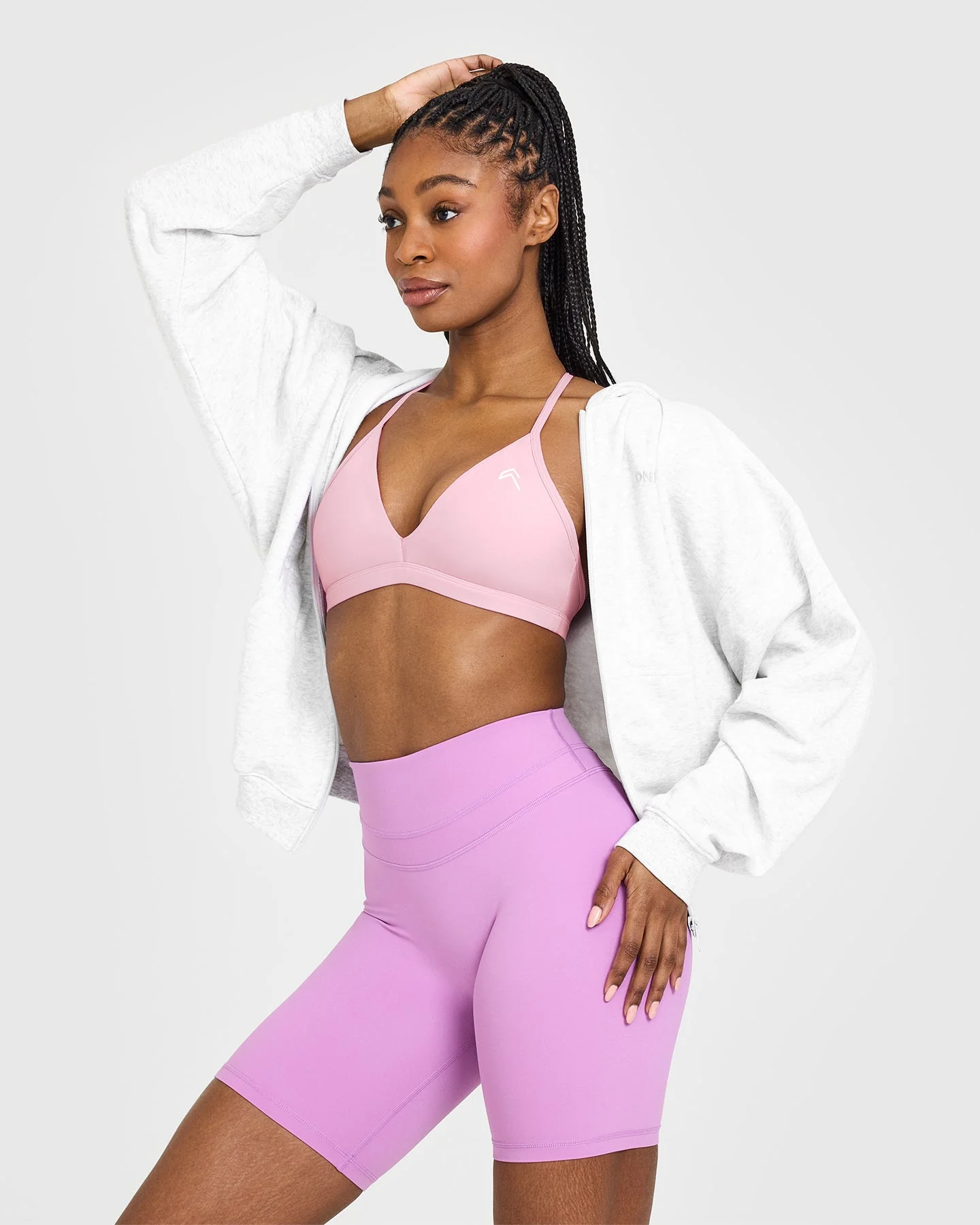 EasyLift™ Ultra Minimal V Neck Bralette with White Logo | Petal Pink - Image 6