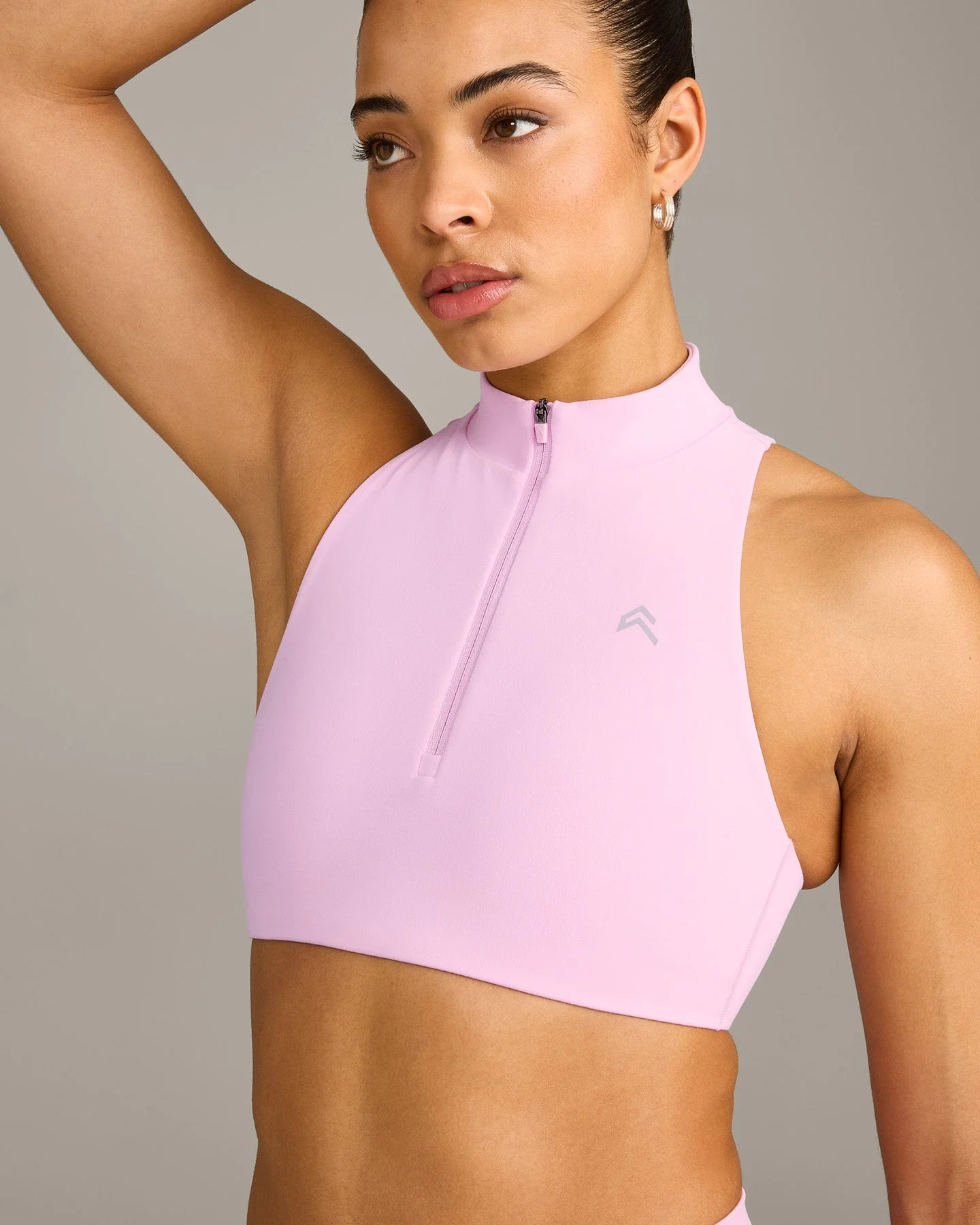 EasyLift™ Zip High Neck Sports Bra with Grey Logo | Chalk Pink - Image 5