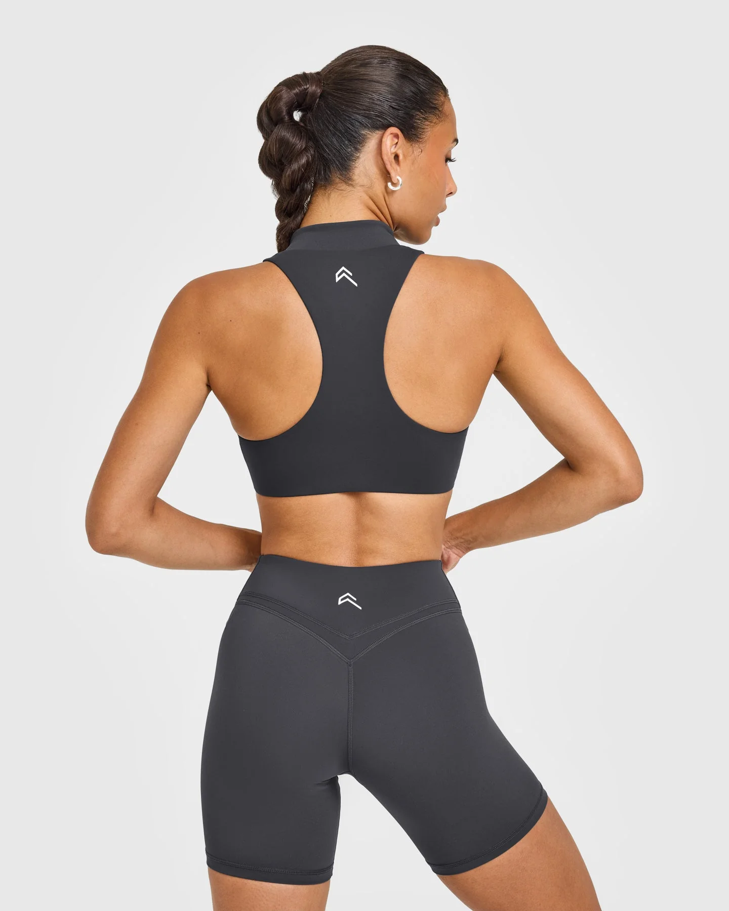 EasyLift™ Zip High Neck Sports Bra with White Logo | Coal - Image 2