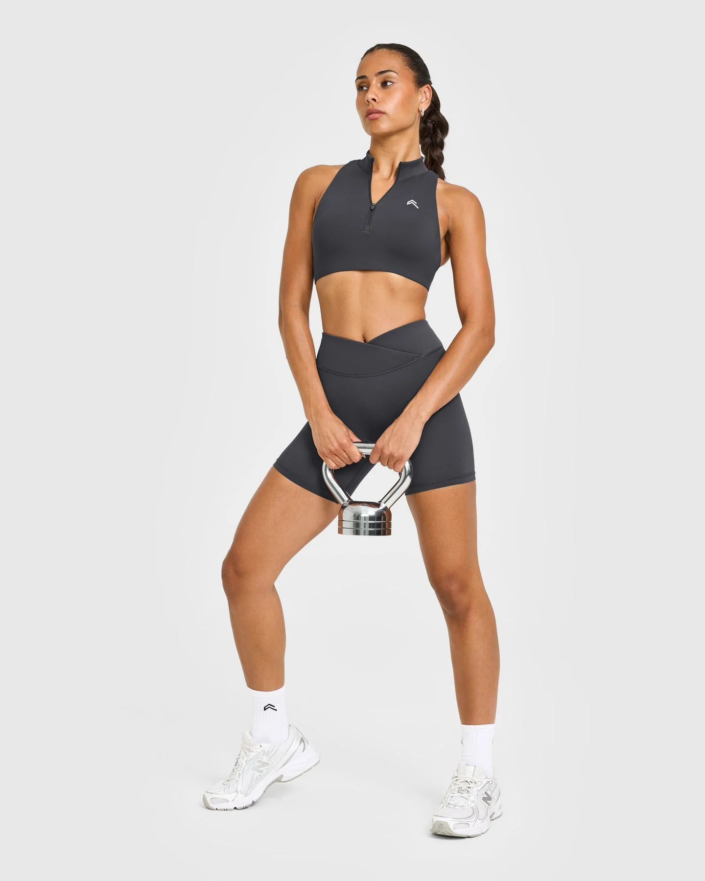 EasyLift™ Zip High Neck Sports Bra with White Logo | Coal - Image 3