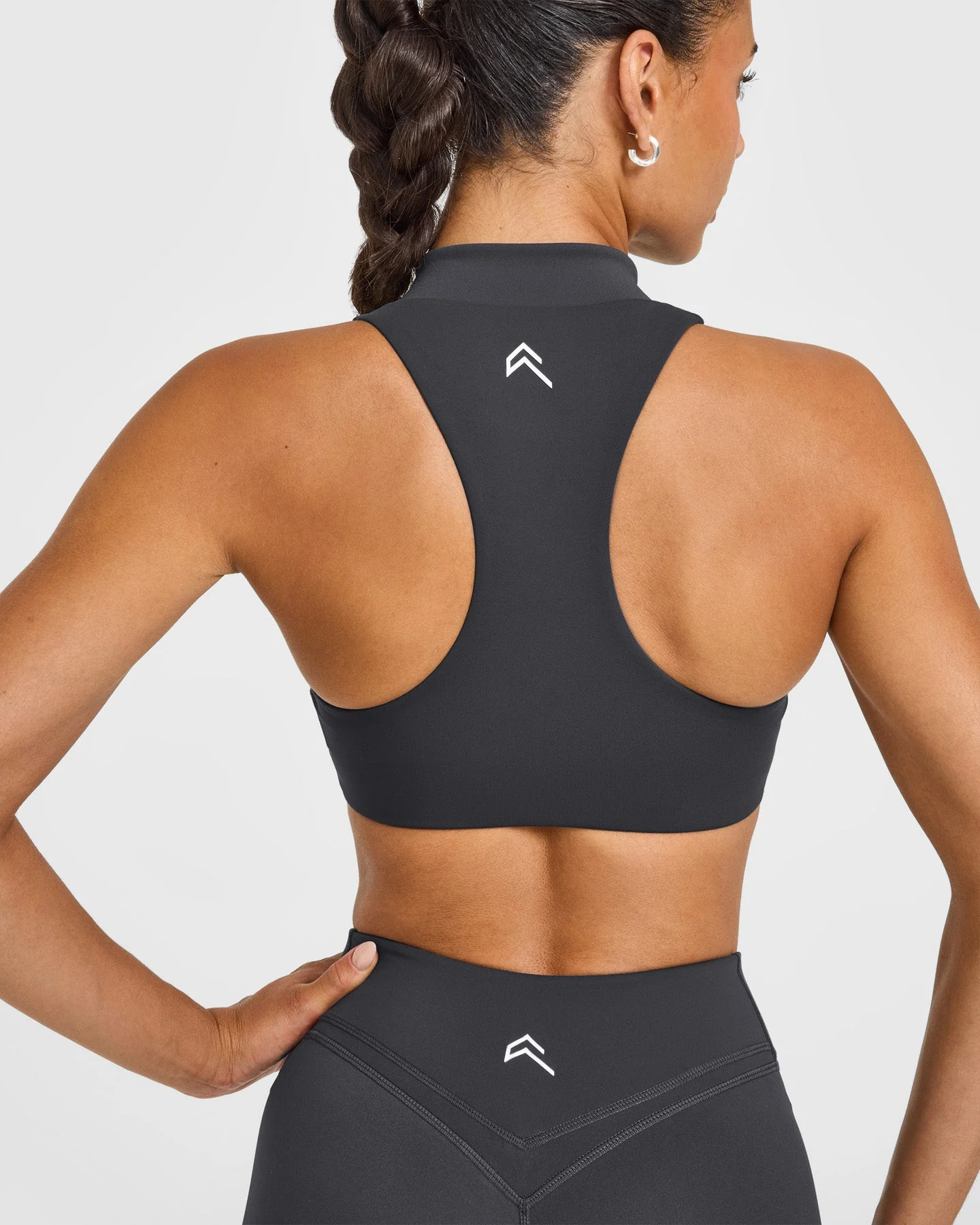 EasyLift™ Zip High Neck Sports Bra with White Logo | Coal - Image 4