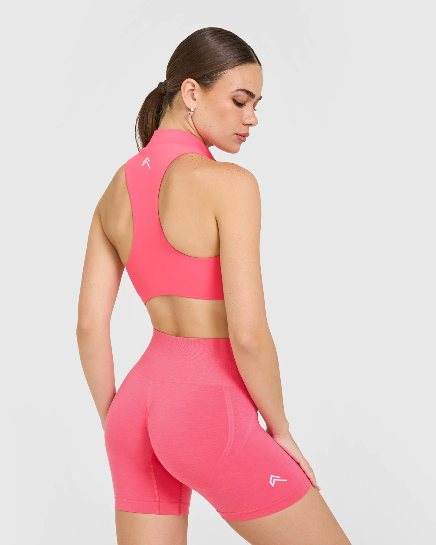 EasyLift™ Zip High Neck Sports Bra with White Logo | Hot Girl Pink - Image 2