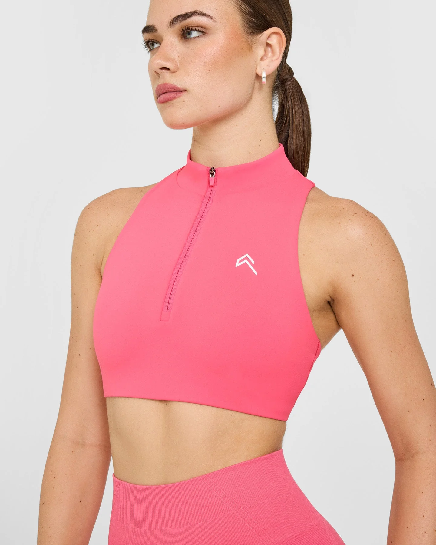 EasyLift™ Zip High Neck Sports Bra with White Logo | Hot Girl Pink - Image 5