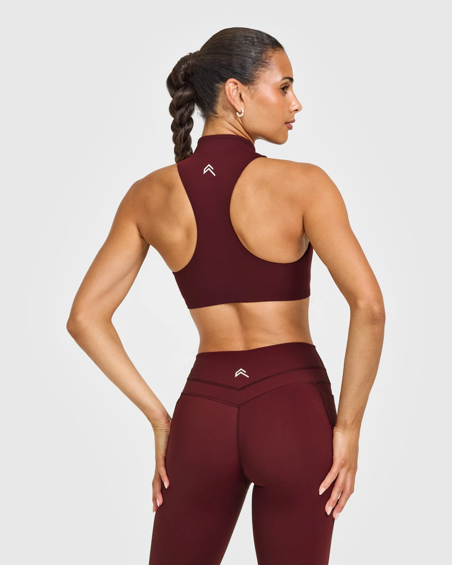 EasyLift™ Zip High Neck Sports Bra with White Logo | Rosewood - Image 6