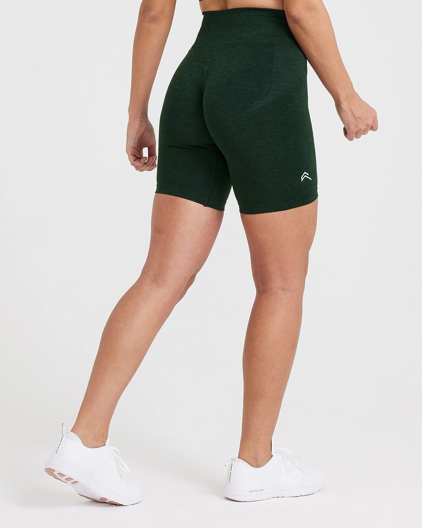 EffortlessLift™ Seamless Cycling Shorts with White Logo | Evergreen - Image 2