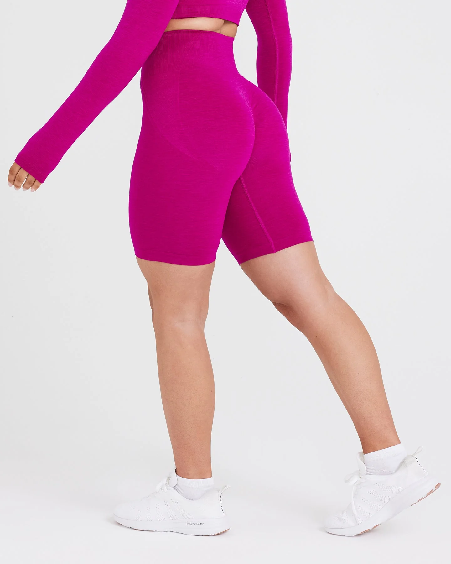 EffortlessLift™ Seamless Cycling Shorts with White Logo | Fuchsia - Image 2