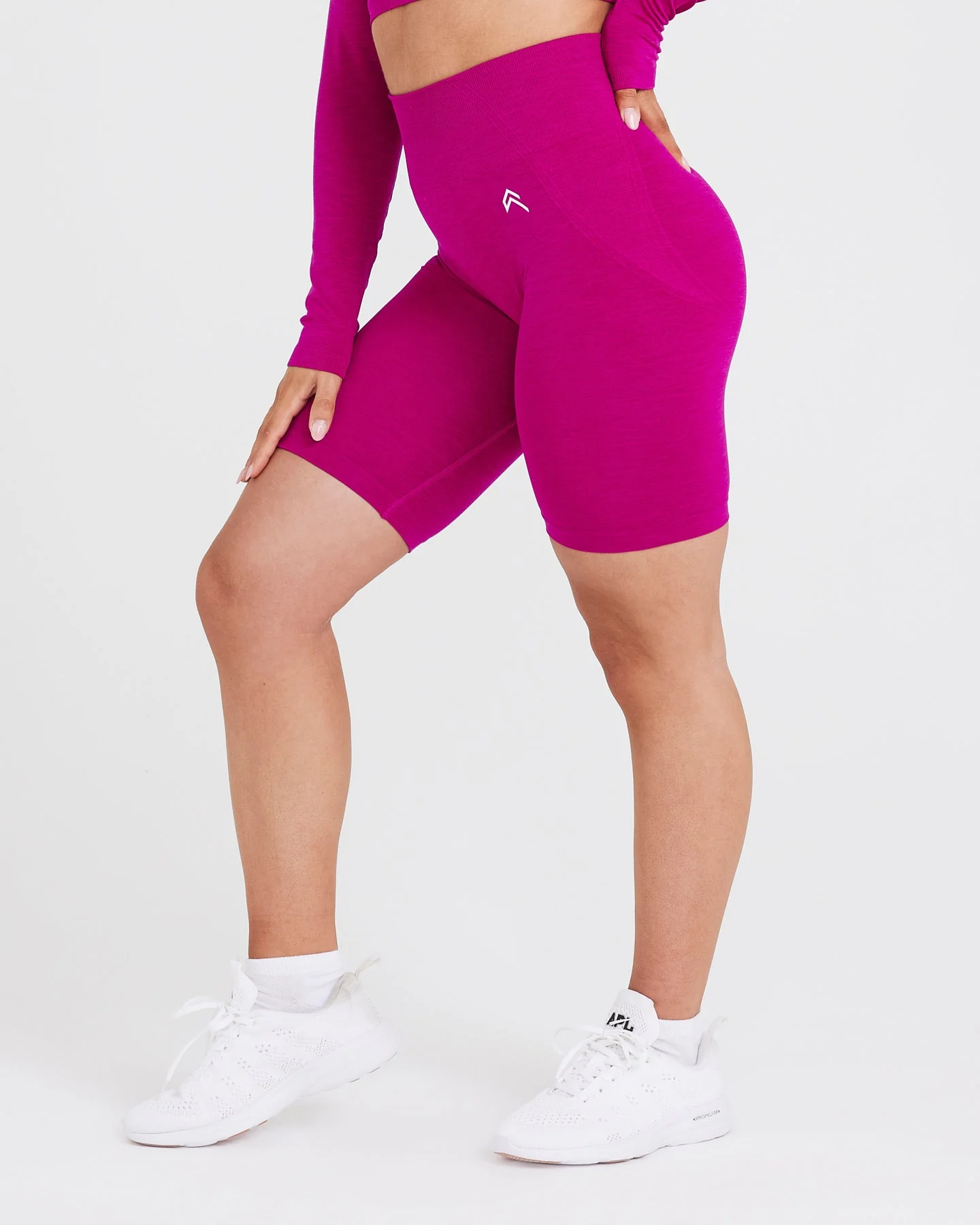EffortlessLift™ Seamless Cycling Shorts with White Logo | Fuchsia - Image 3