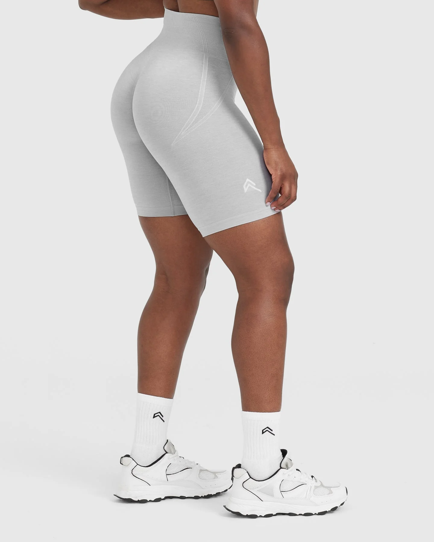 EffortlessLift™ Seamless Cycling Shorts with White Logo | Grey Marl - Image 2