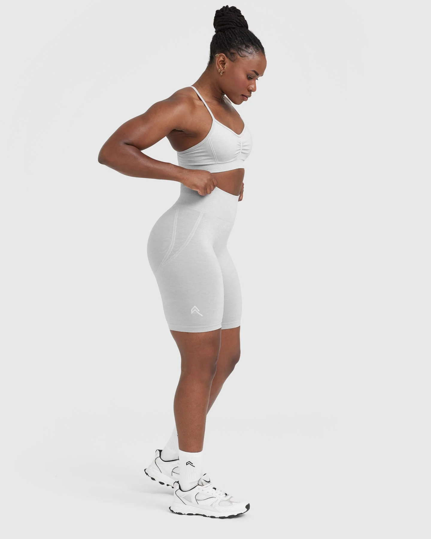 EffortlessLift™ Seamless Cycling Shorts with White Logo | Grey Marl - Image 3