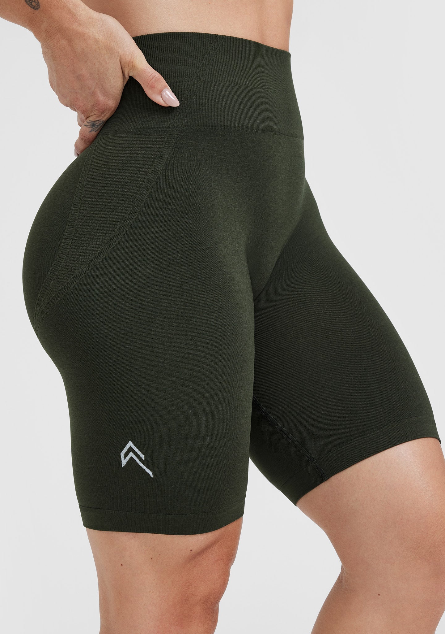 EffortlessLift™ Seamless Cycling Shorts with White Logo | Khaki - Image 4
