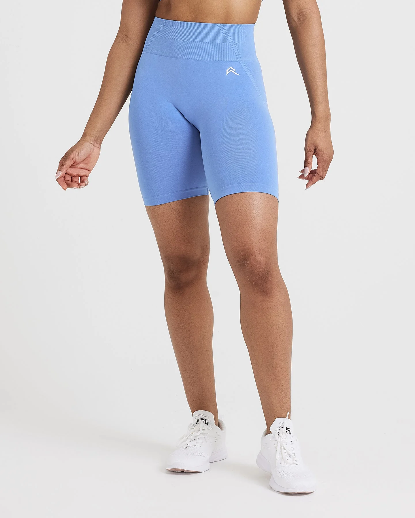 EffortlessLift™ Seamless Cycling Shorts with White Logo | Light Denim