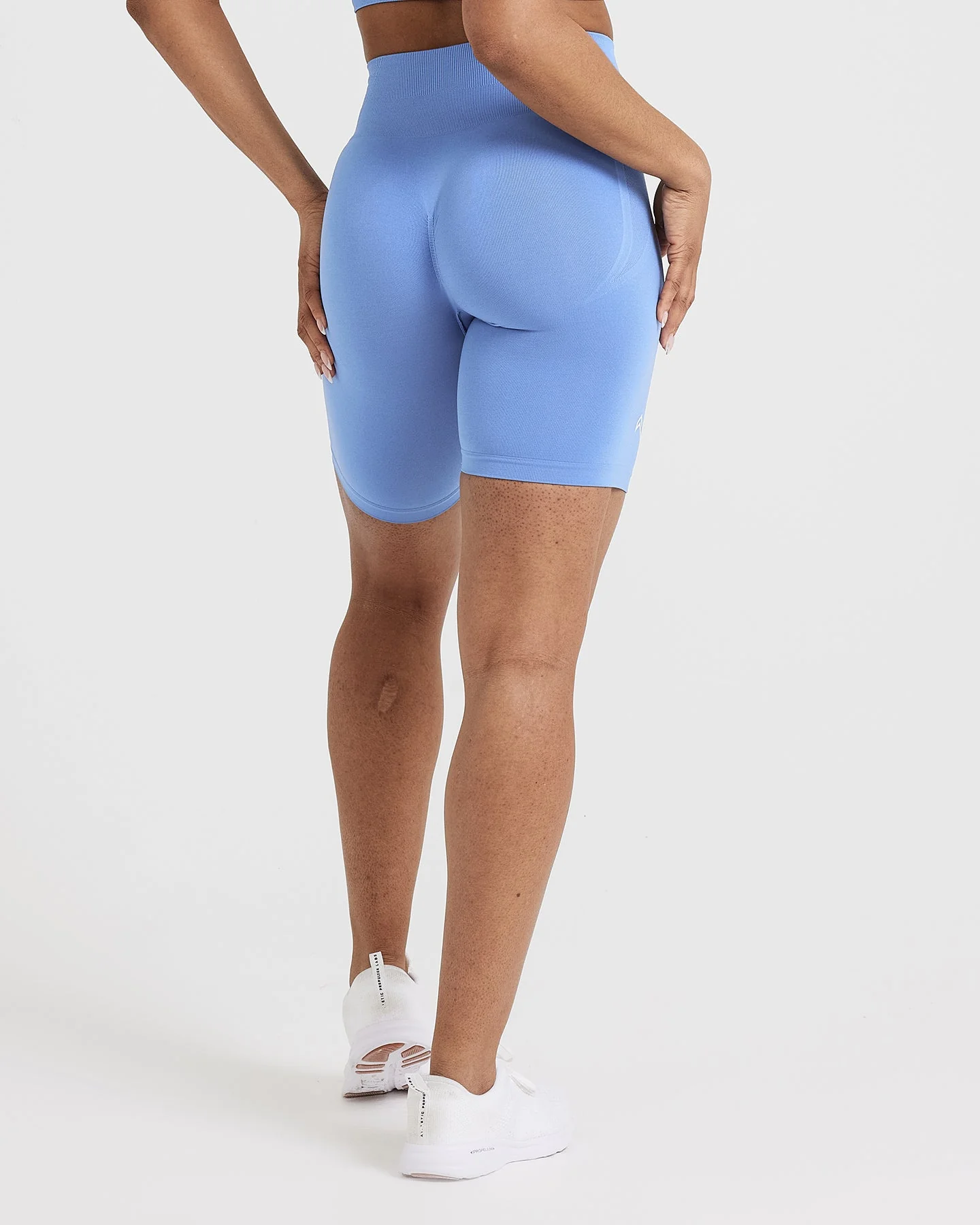 EffortlessLift™ Seamless Cycling Shorts with White Logo | Light Denim - Image 2
