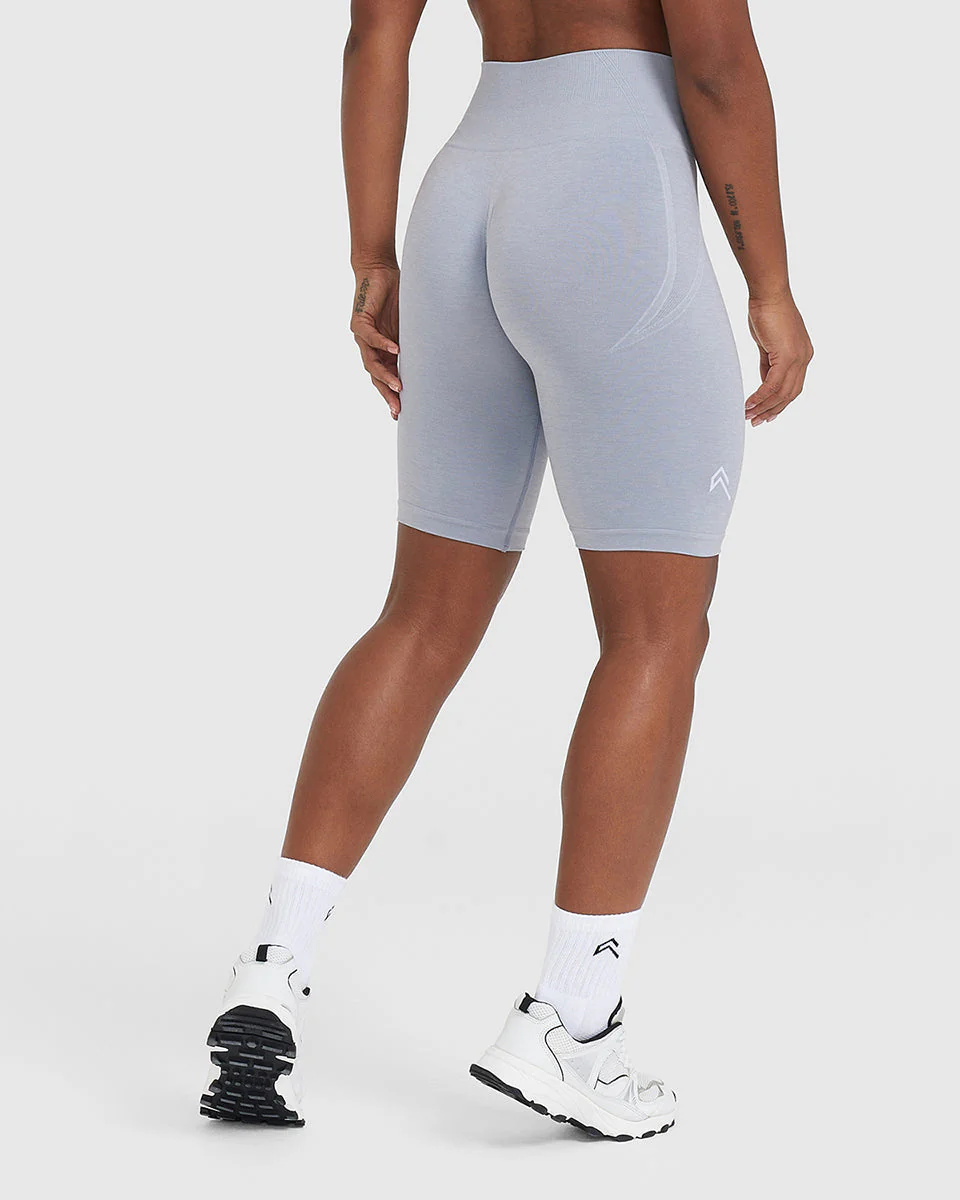 EffortlessLift™ Seamless Cycling Shorts with White Logo | Metal Grey - Image 2