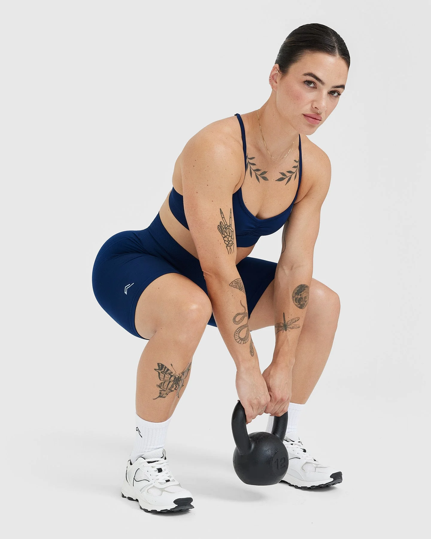 EffortlessLift™ Seamless Cycling Shorts with White Logo | Midnight - Image 6