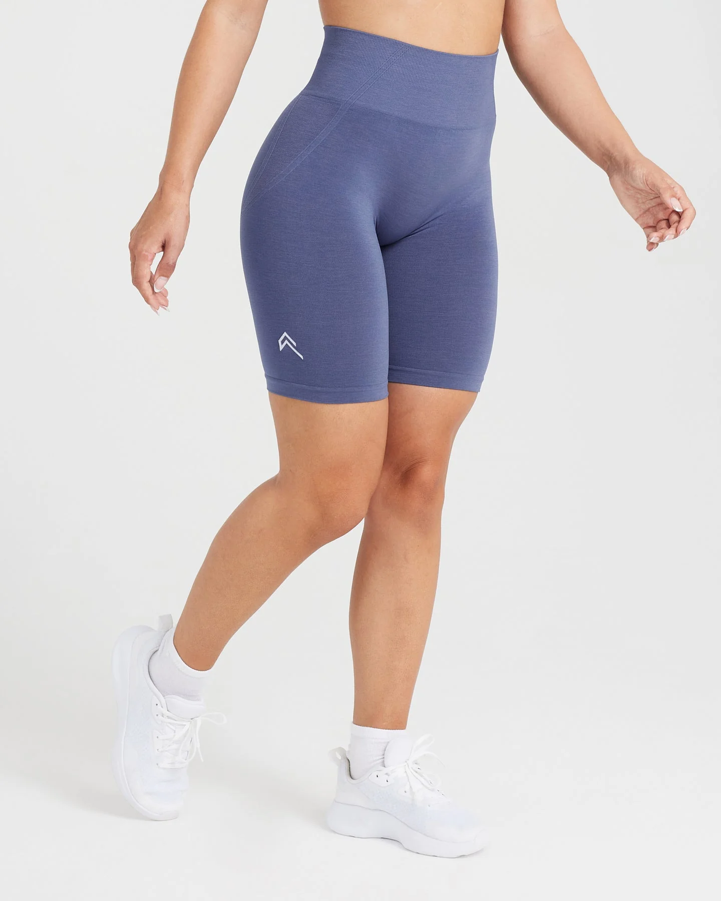 EffortlessLift™ Seamless Cycling Shorts with White Logo | Slate Blue - Image 3