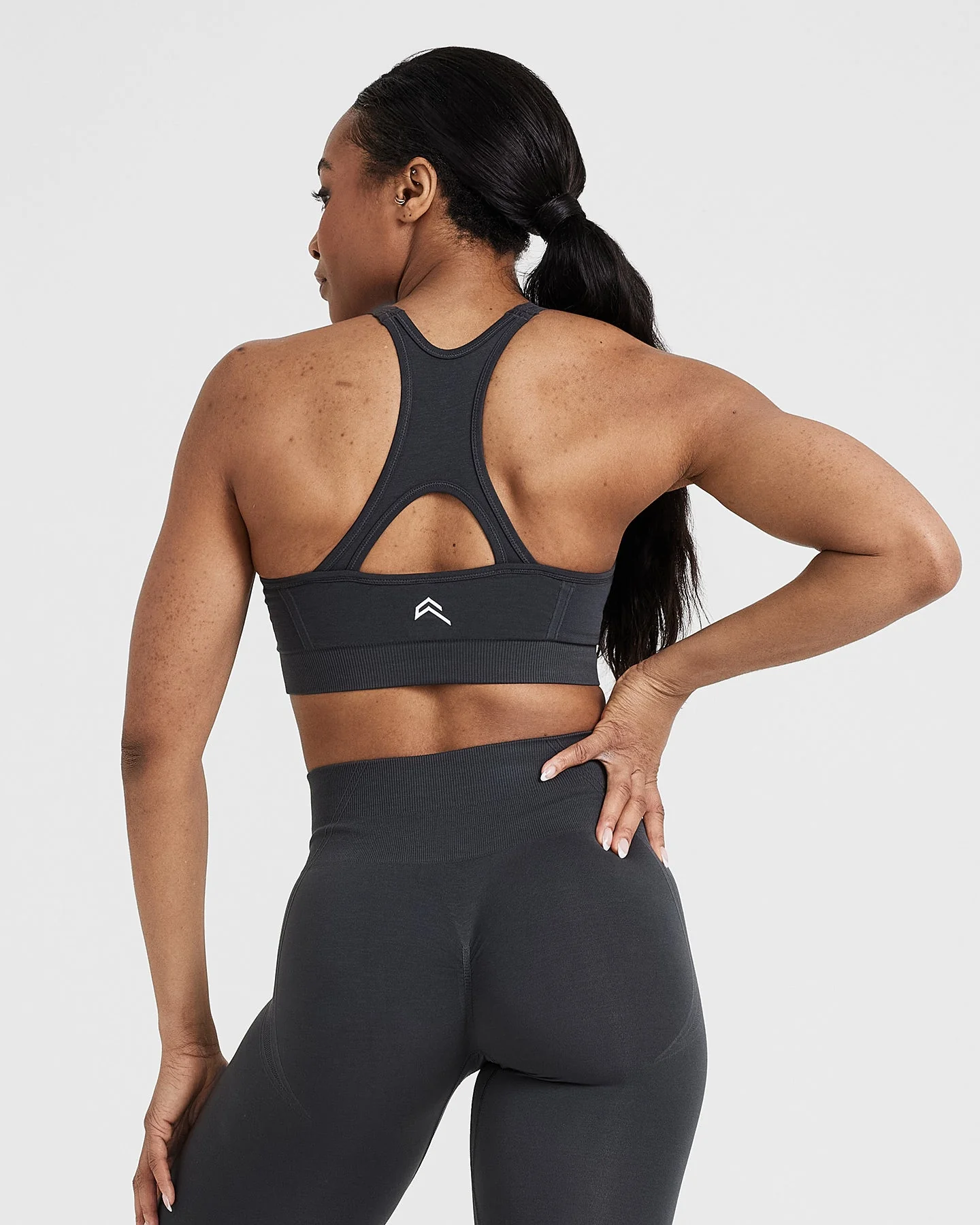 EffortlessLift™ Seamless High Neck Bralette with White Logo | Coal - Image 2