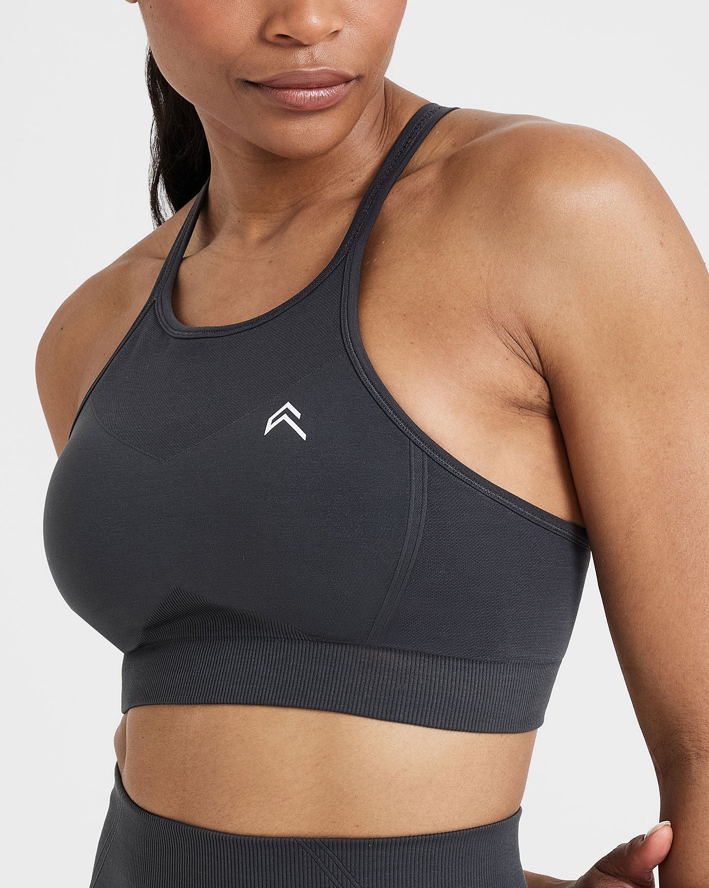 EffortlessLift™ Seamless High Neck Bralette with White Logo | Coal - Image 4