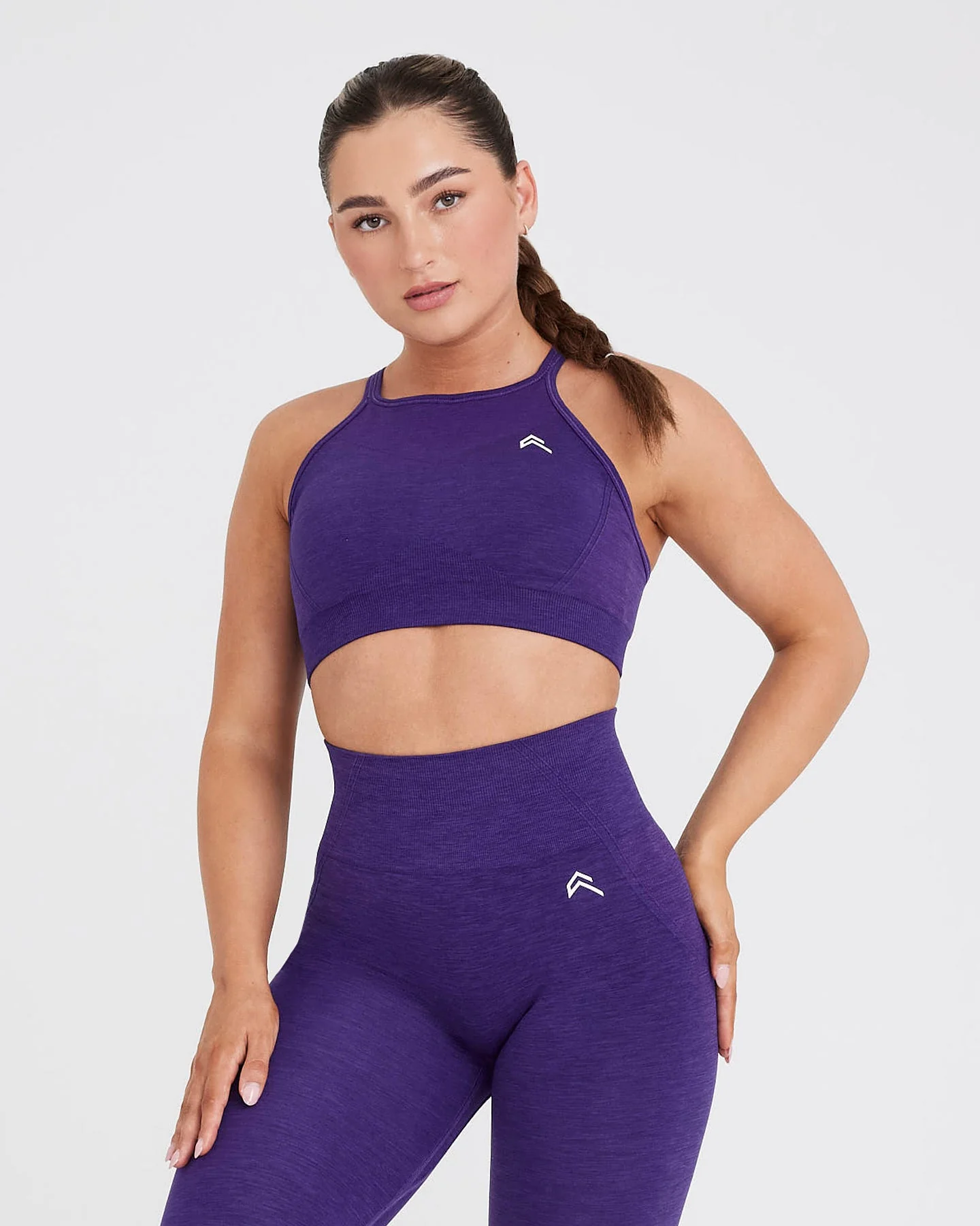 EffortlessLift™ Seamless High Neck Bralette with White Logo | Amethyst