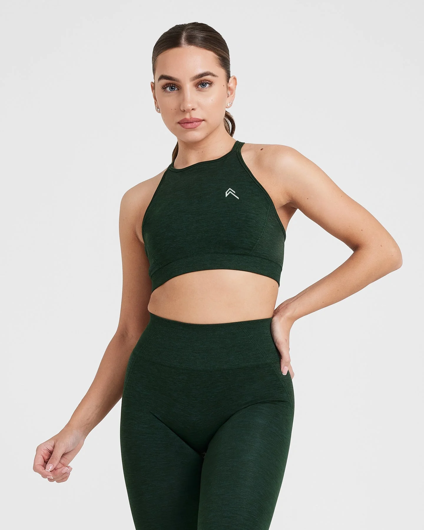 EffortlessLift™ Seamless High Neck Bralette with White Logo | Evergreen