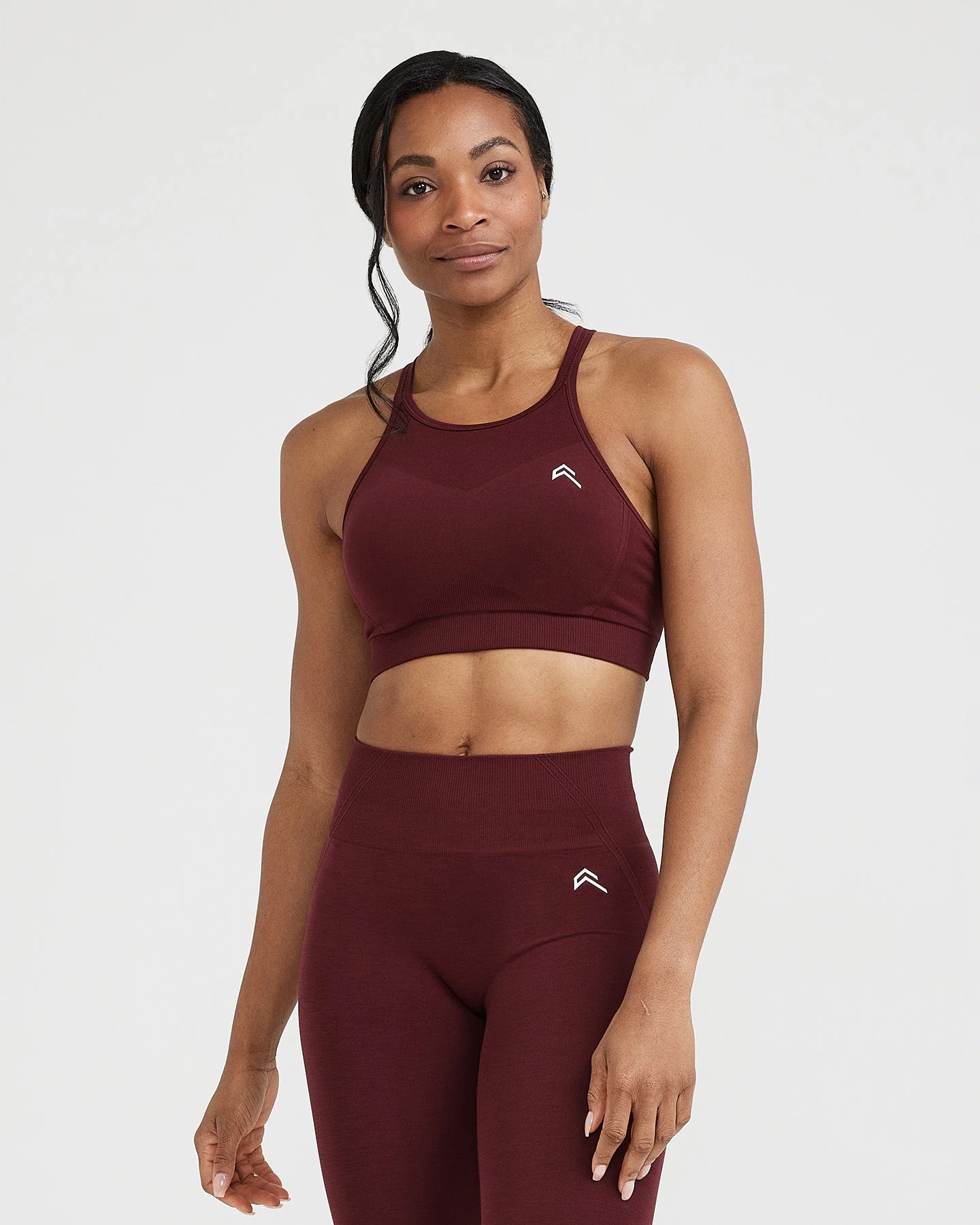 EffortlessLift™ Seamless High Neck Bralette with White Logo | Rosewood
