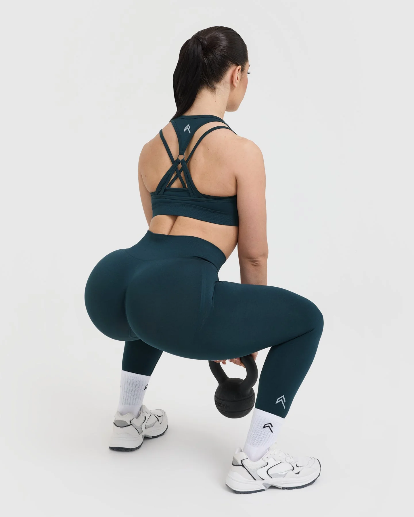 EffortlessLift™ Seamless Layered Sports Bra with White Logo | Oil Blue - Image 6