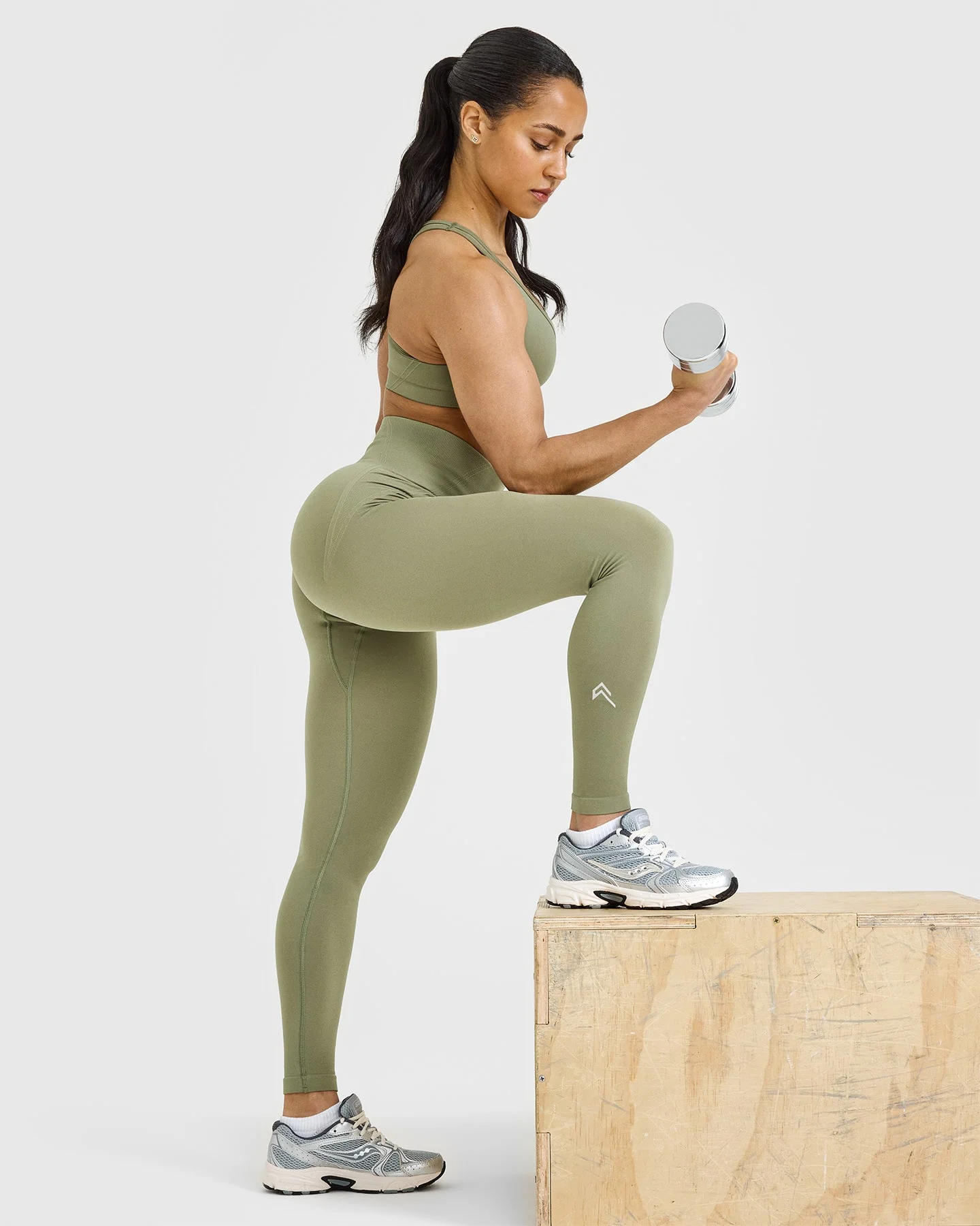 EffortlessLift™ Seamless Leggings with White Logo | Deep Sage Green - Image 3