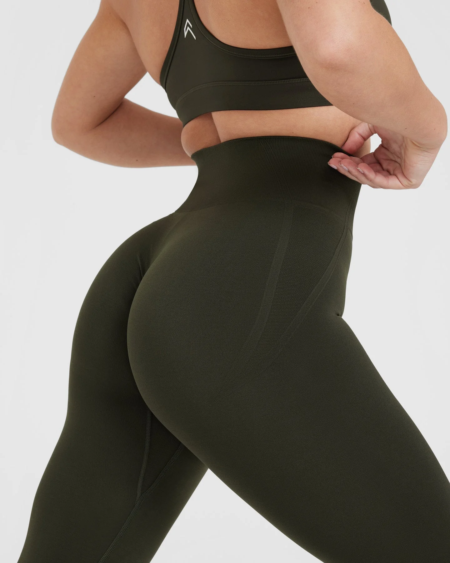 EffortlessLift™ Seamless Leggings with White Logo | Khaki - Image 4