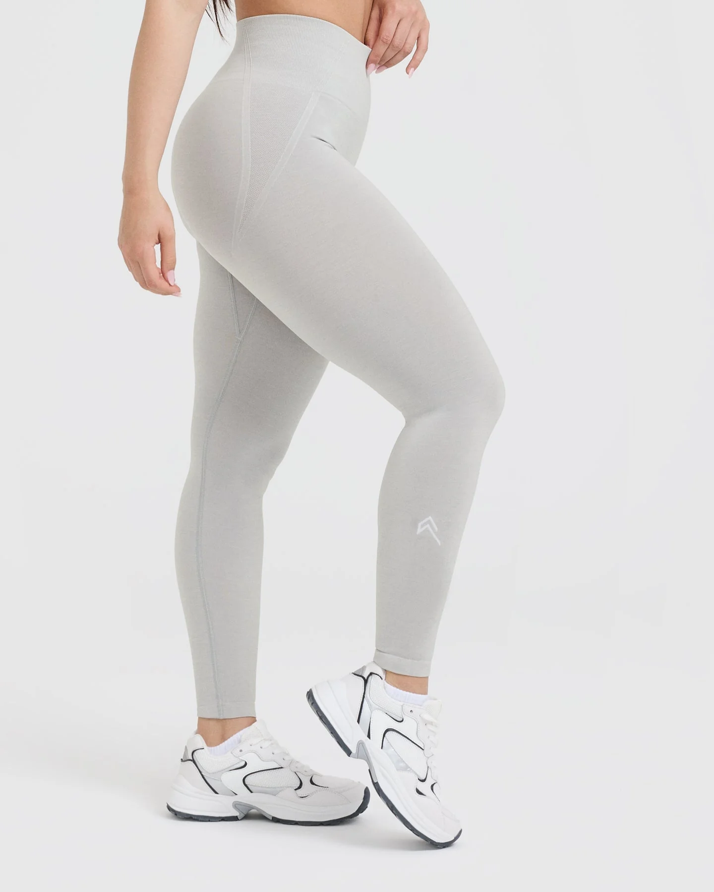 EffortlessLift™ Seamless Leggings with White Logo | Light Grey Marl - Image 3