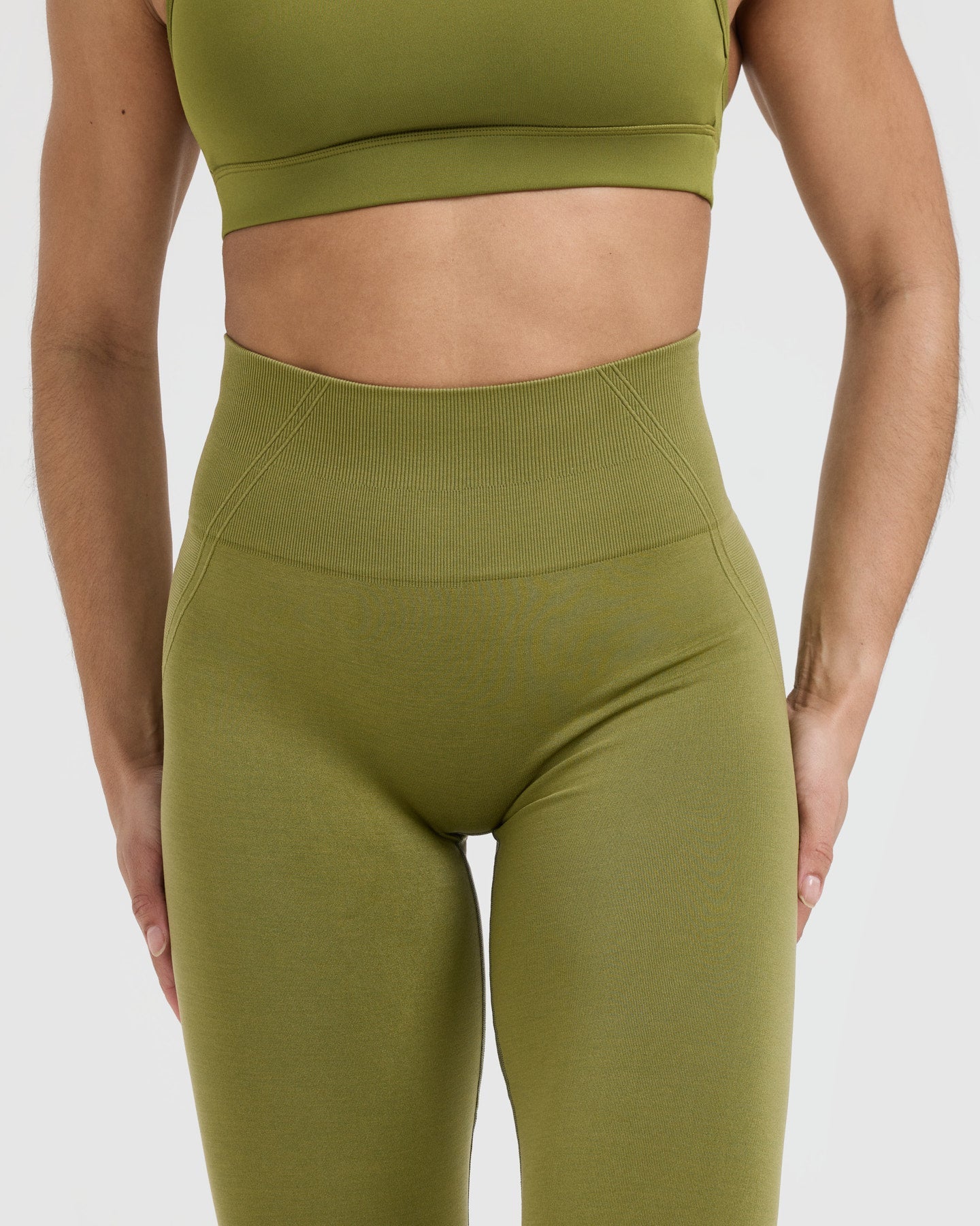 EffortlessLift™ Seamless Leggings with White Logo | Olive Green - Image 4
