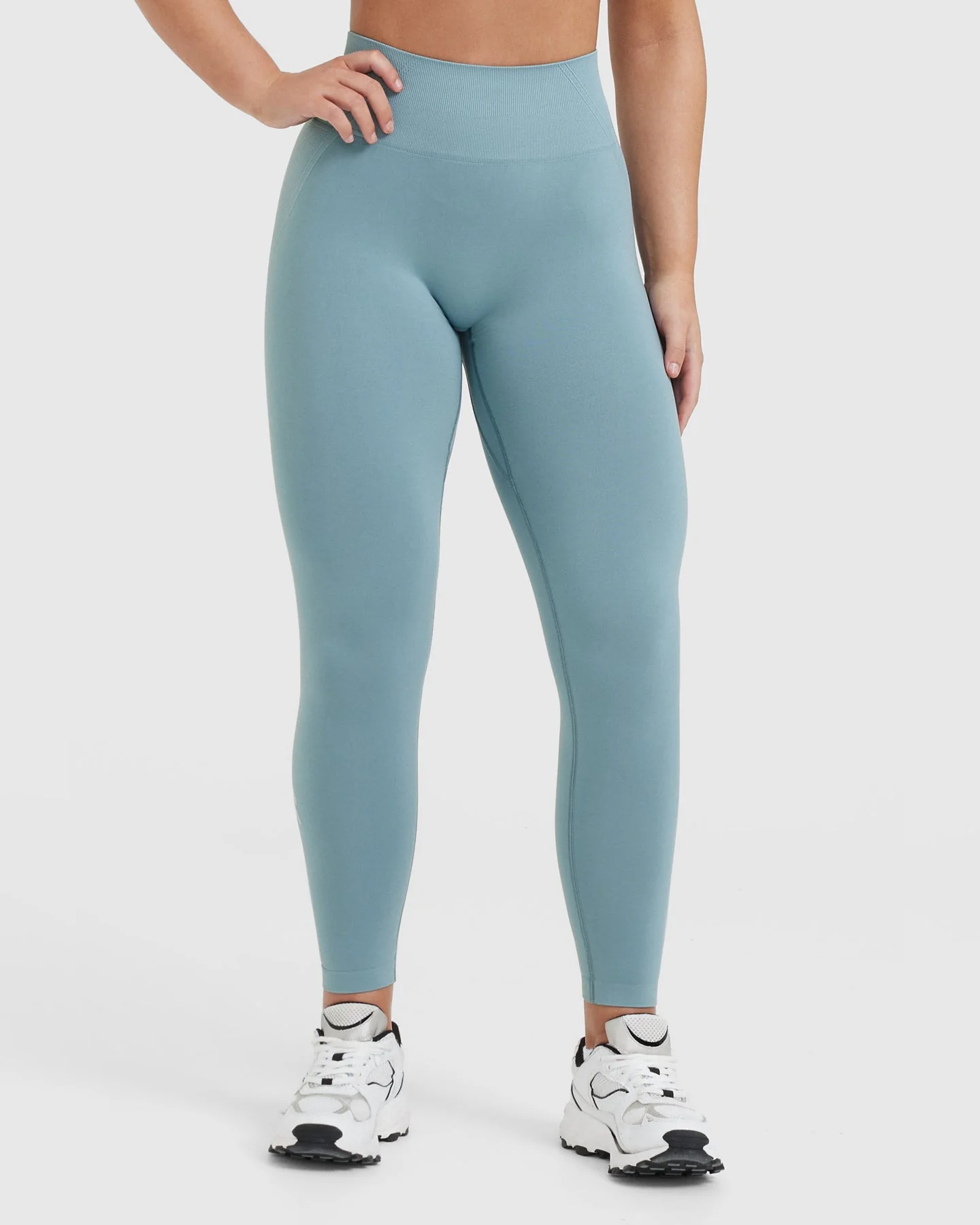 EffortlessLift™ Seamless Leggings with White Logo | Steel Blue