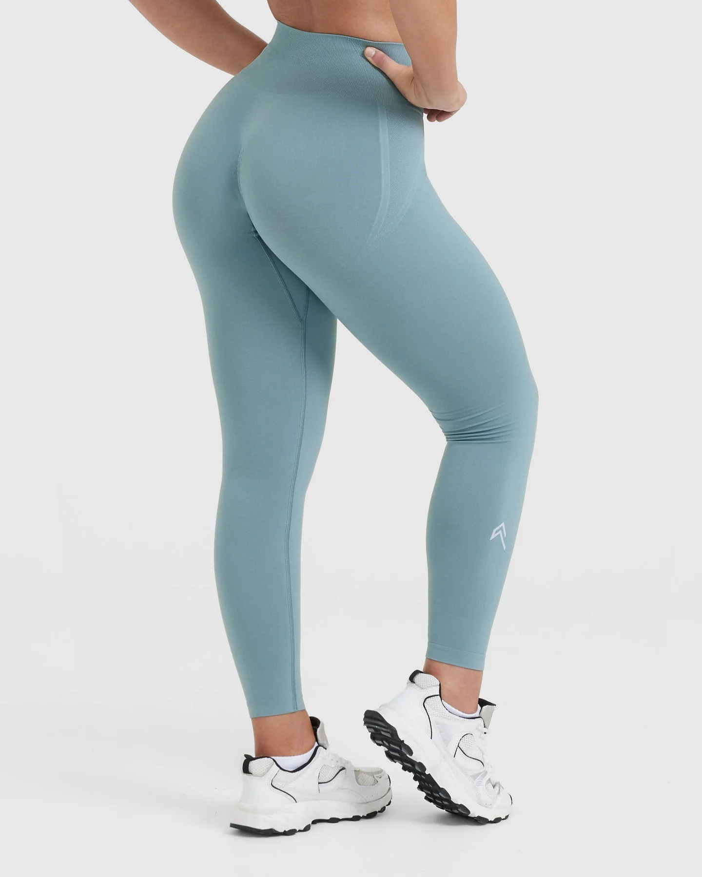 EffortlessLift™ Seamless Leggings with White Logo | Steel Blue - Image 2