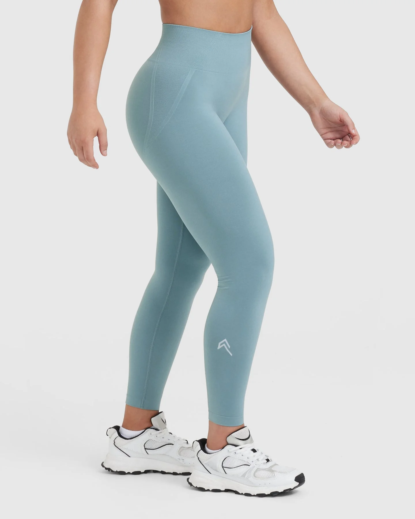 EffortlessLift™ Seamless Leggings with White Logo | Steel Blue - Image 3