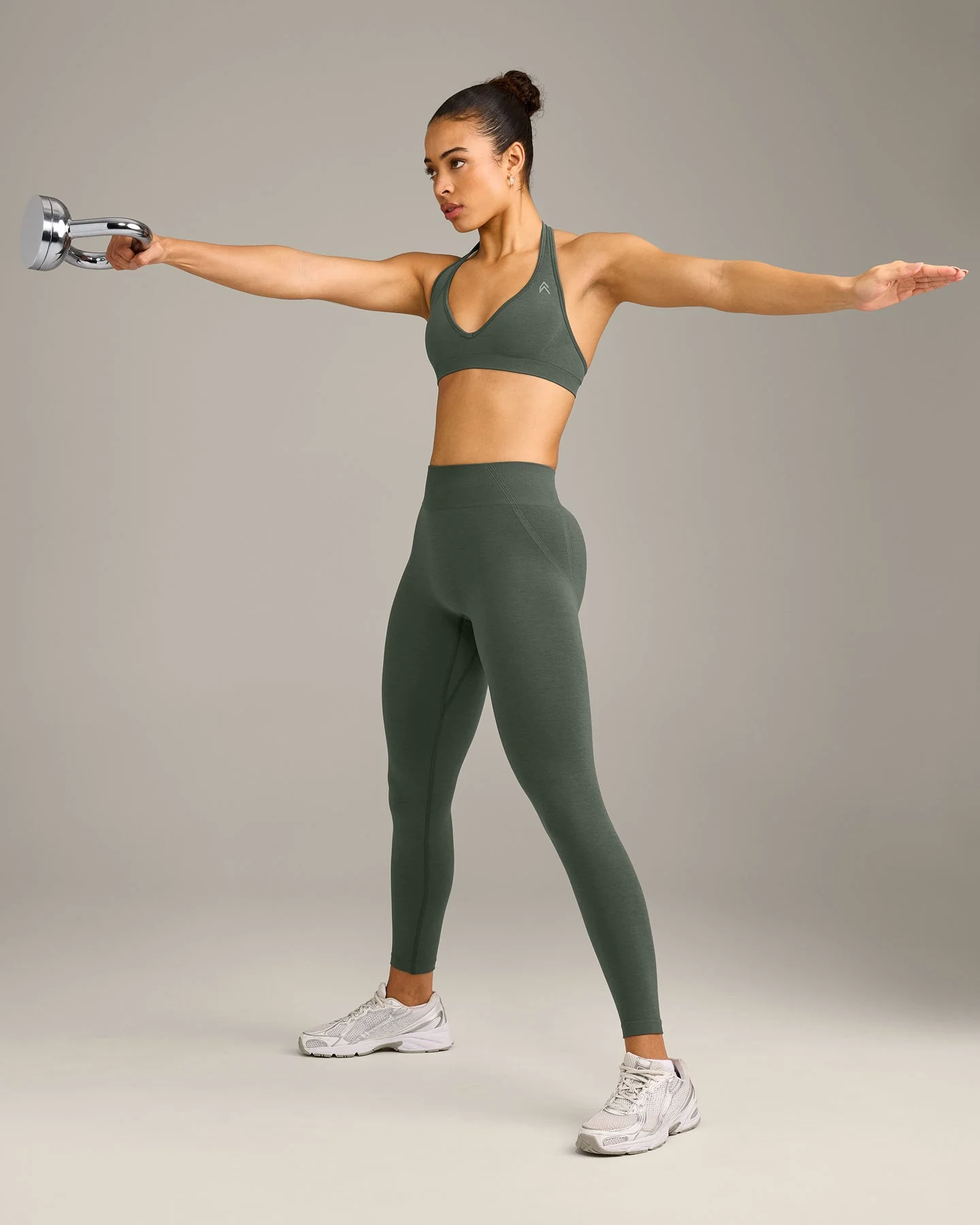 EffortlessLift™ Seamless Mid Rise Leggings with Grey Logo | Dark Khaki - Image 3