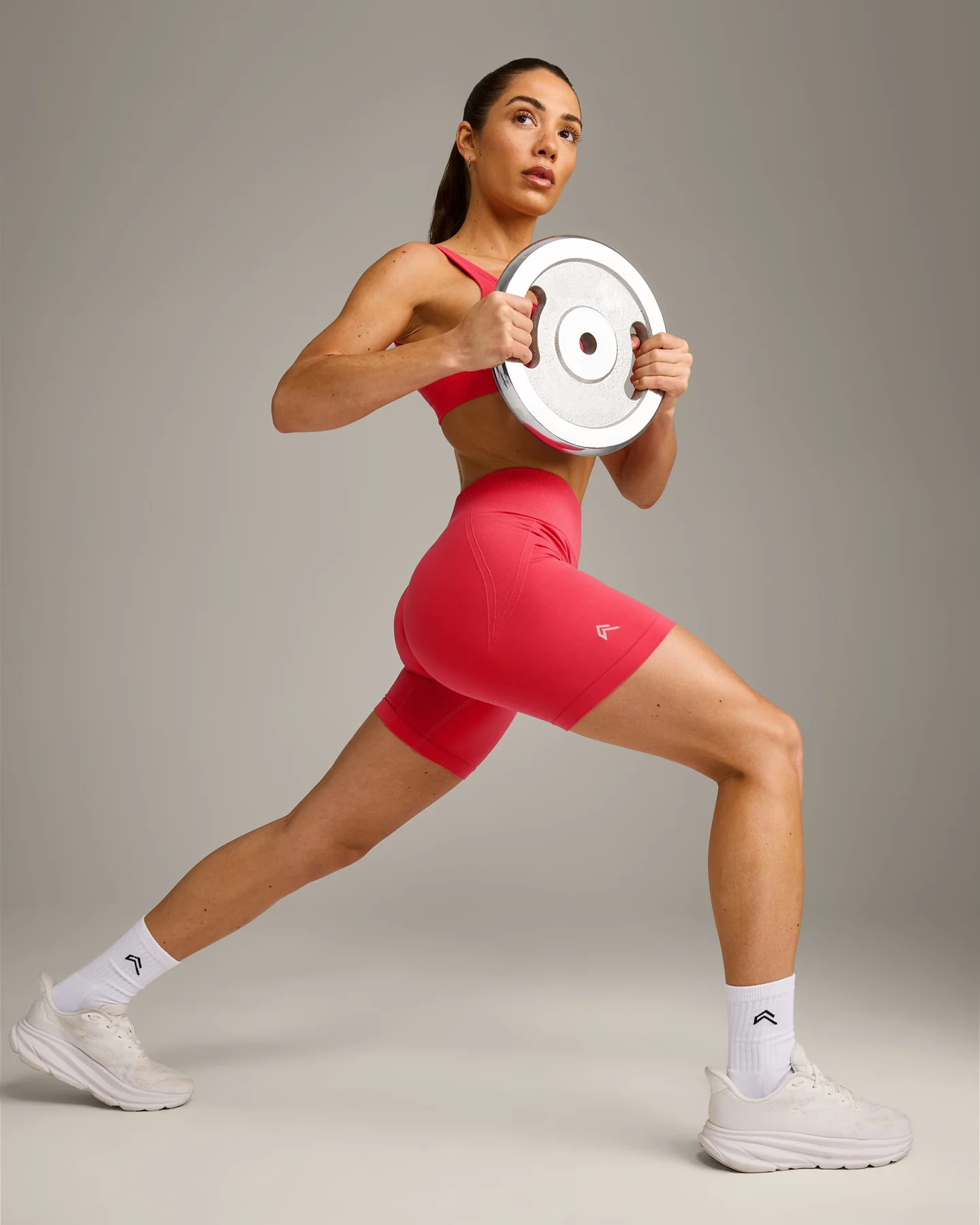 EffortlessLift™ Seamless Mid Rise Shorts with Grey Logo | Charged Pink - Image 3