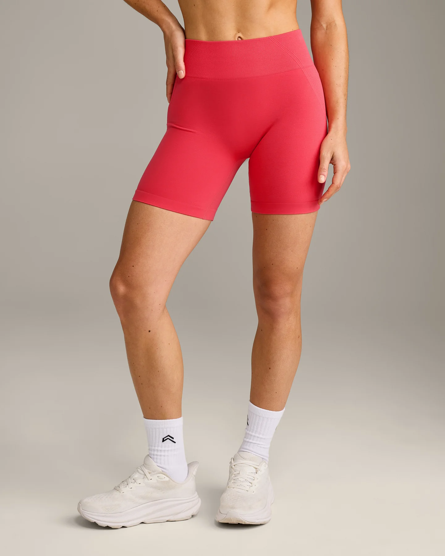 EffortlessLift™ Seamless Mid Rise Shorts with Grey Logo | Charged Pink - Image 6