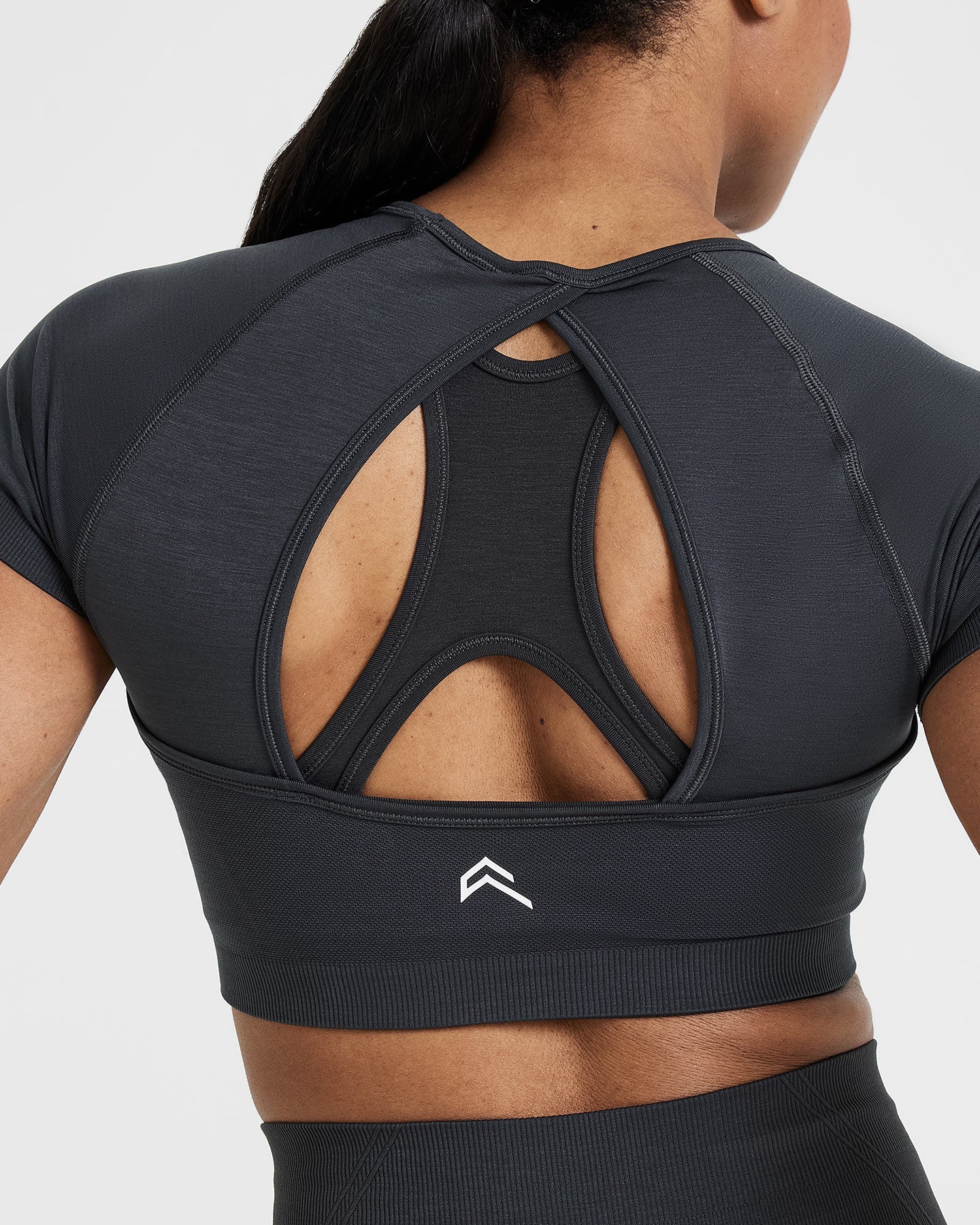 EffortlessLift™ Seamless Short Sleeve Crop Top with White Logo | Coal - Image 5