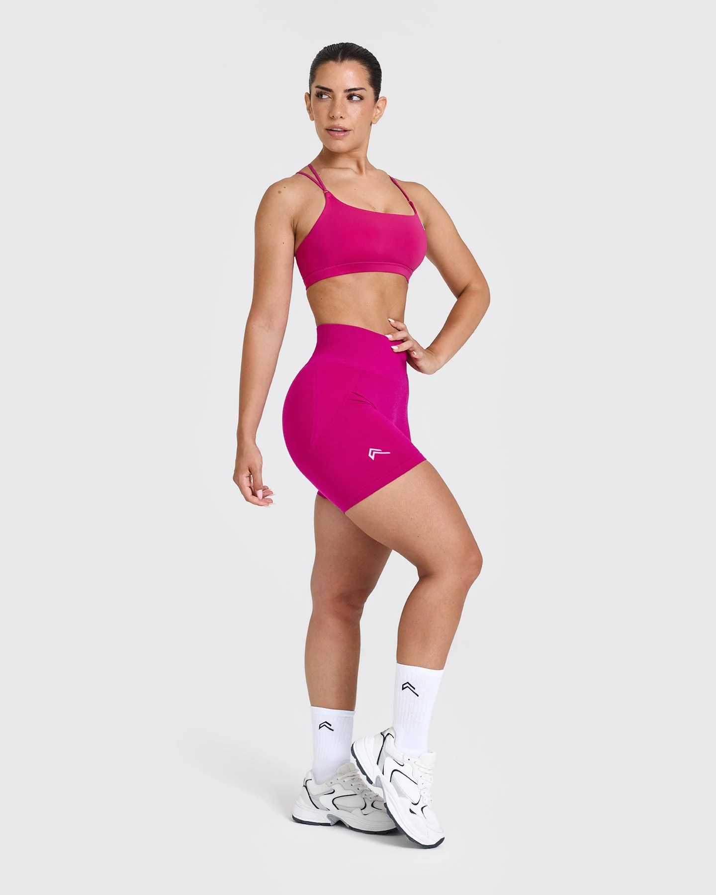 EffortlessLift™ Seamless Shorts with White Logo | Fuchsia - Image 3