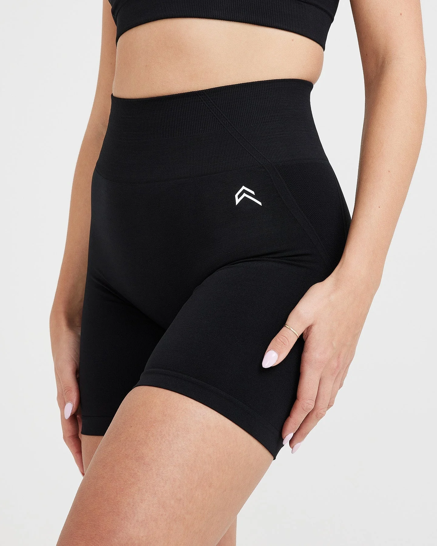 EffortlessLift™ Seamless Shorts with White Logo | Black - Image 3