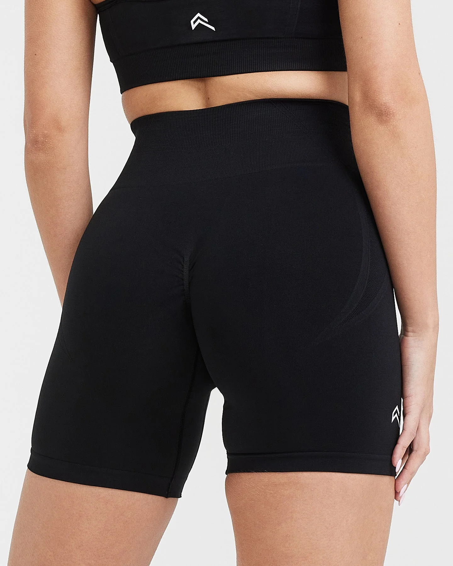 EffortlessLift™ Seamless Shorts with White Logo | Black - Image 5