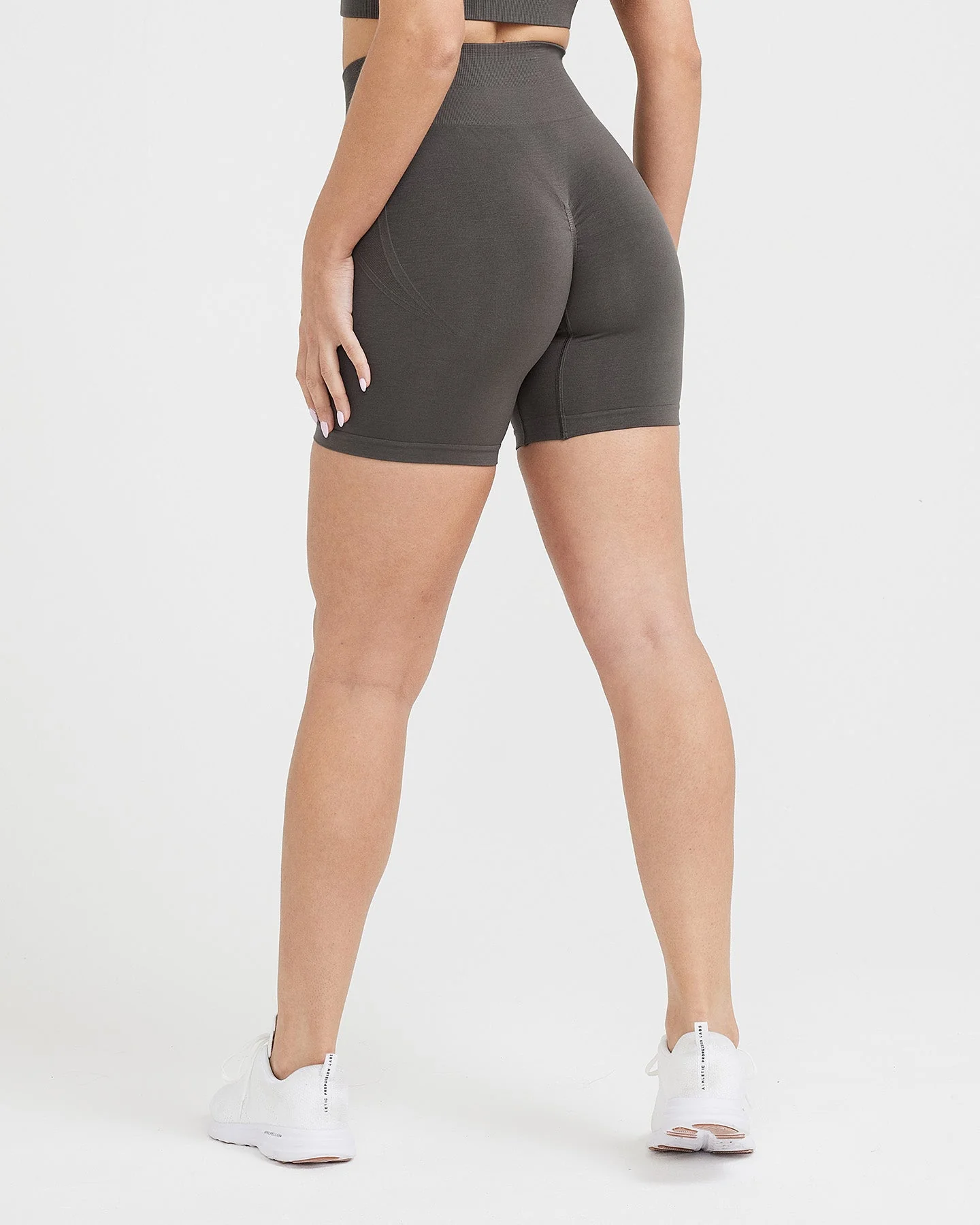 EffortlessLift™ Seamless Shorts with White Logo | Deep Taupe - Image 4