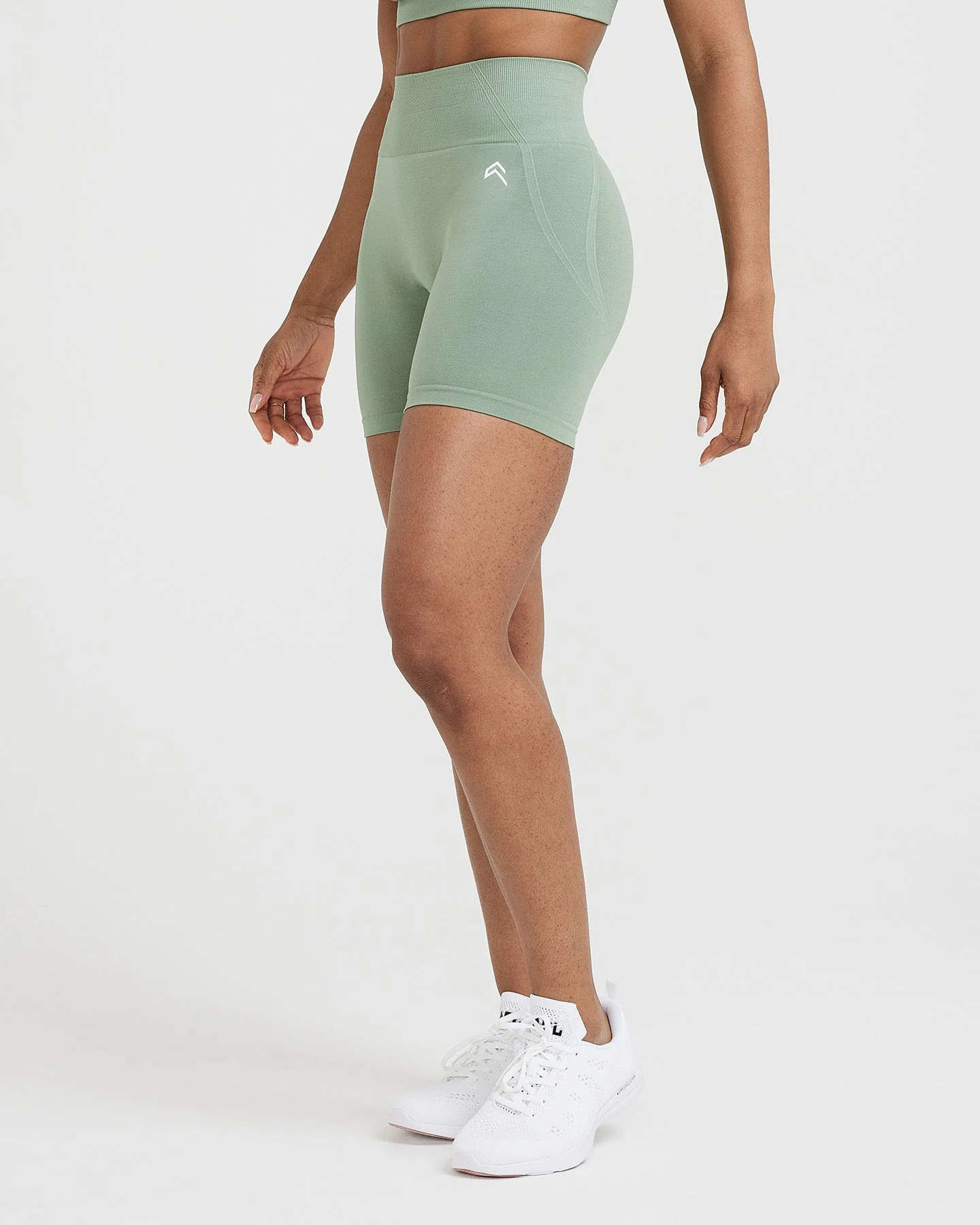 EffortlessLift™ Seamless Shorts with White Logo | Sage - Image 2