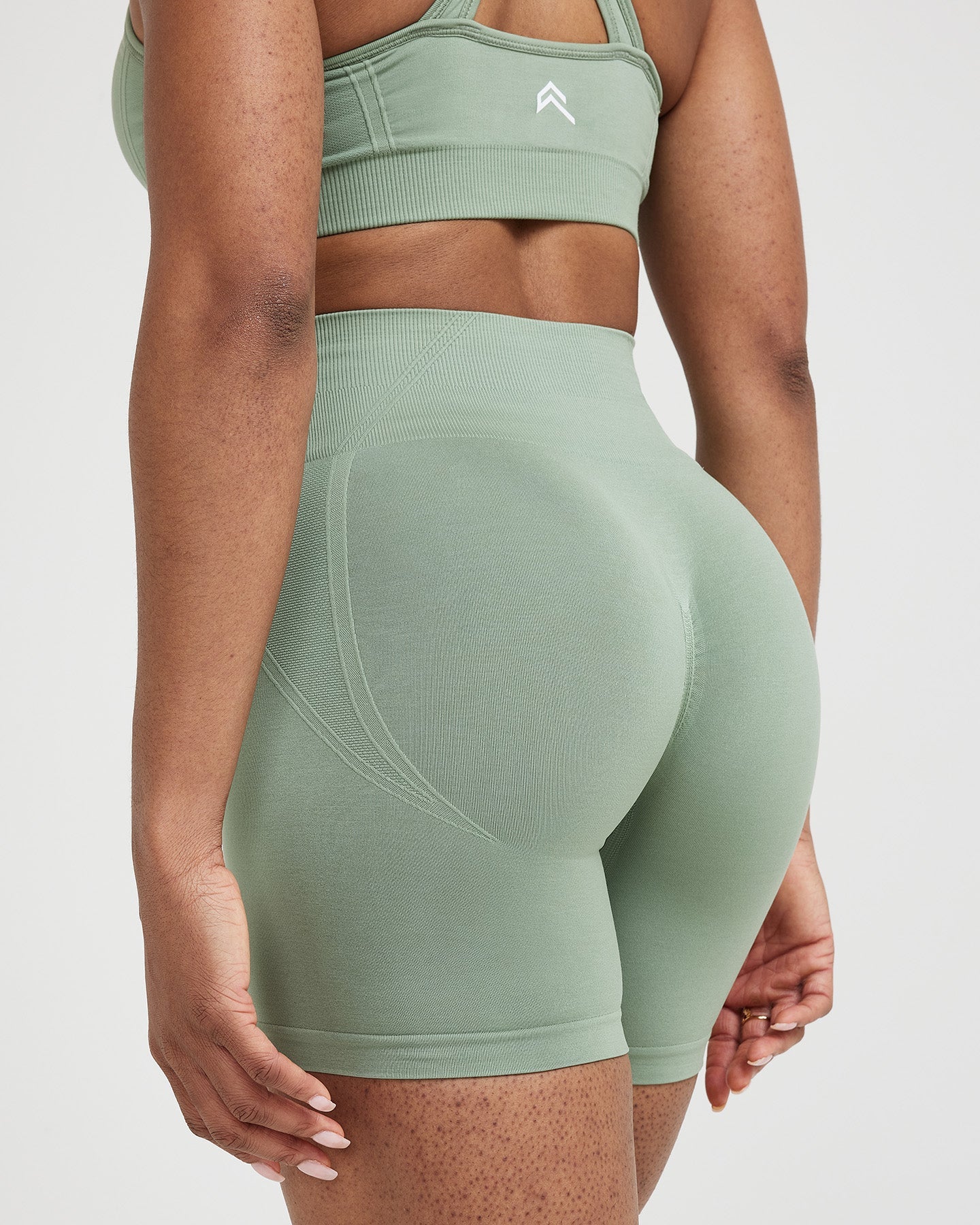EffortlessLift™ Seamless Shorts with White Logo | Sage - Image 5